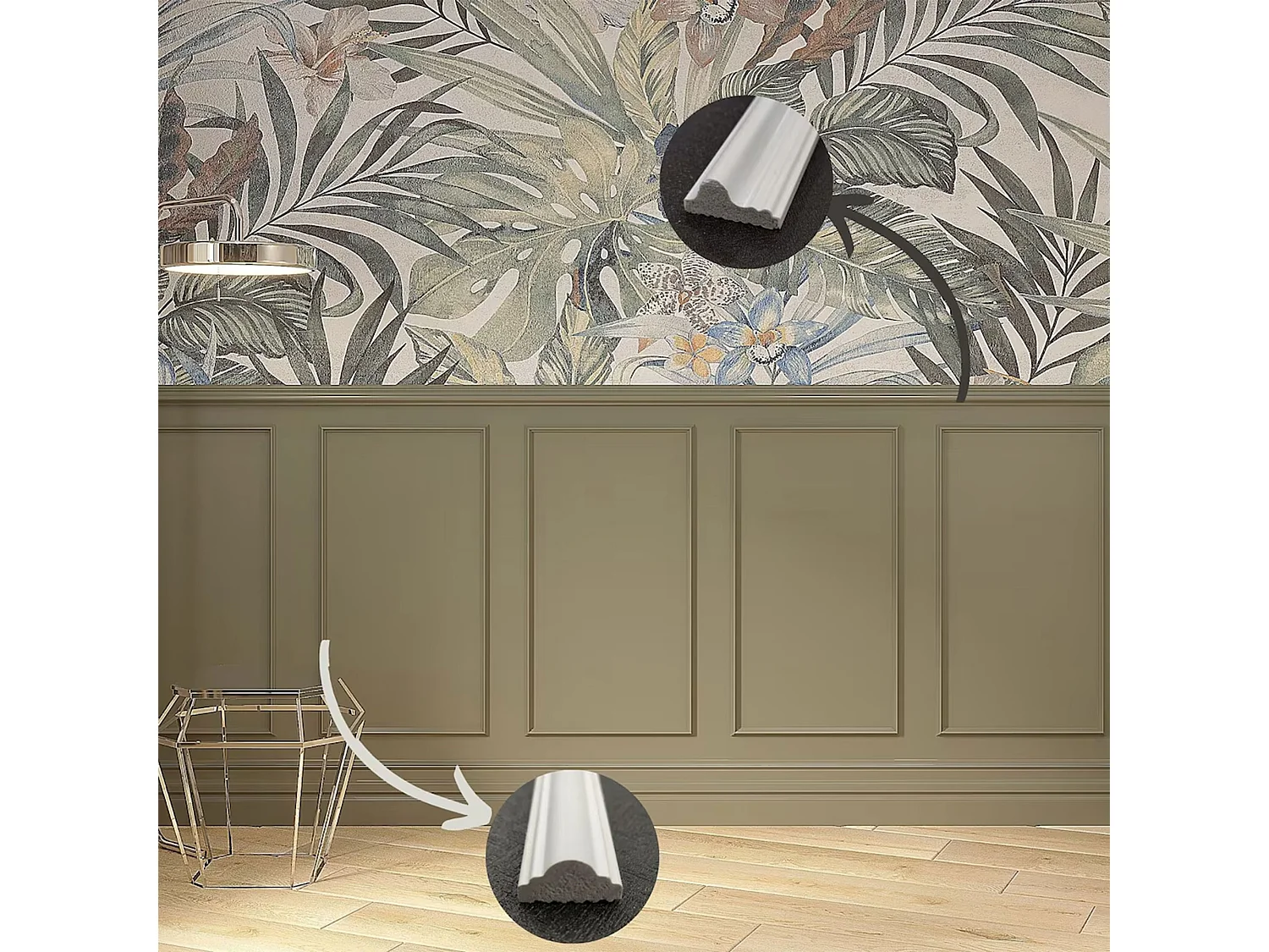 Victoria - Moulure mi-hauteur pour murs 15 pièces en polyuréthane blanc à peindre