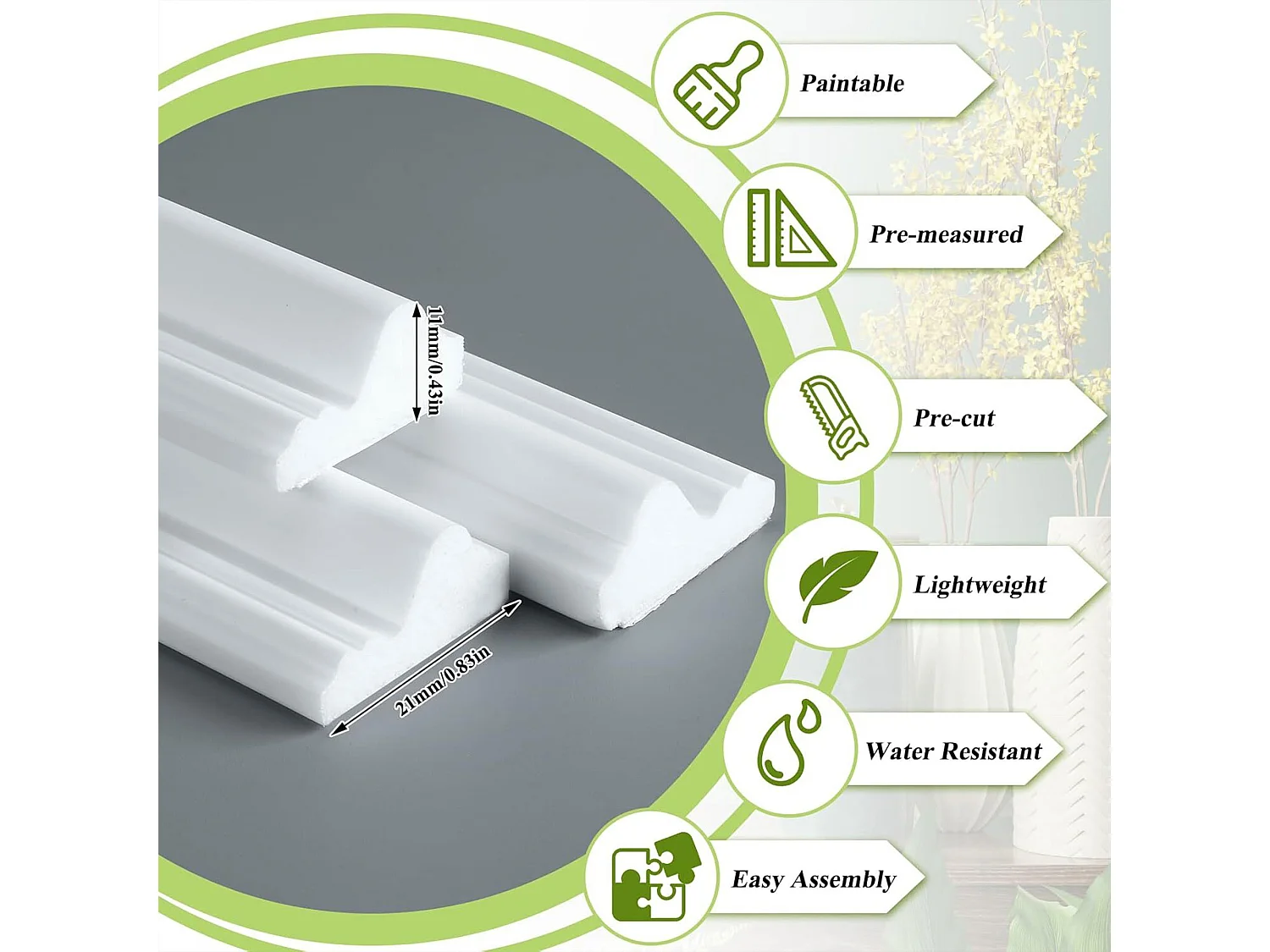 Victoria - Moulure mi-hauteur pour murs 15 pièces en polyuréthane blanc à peindre