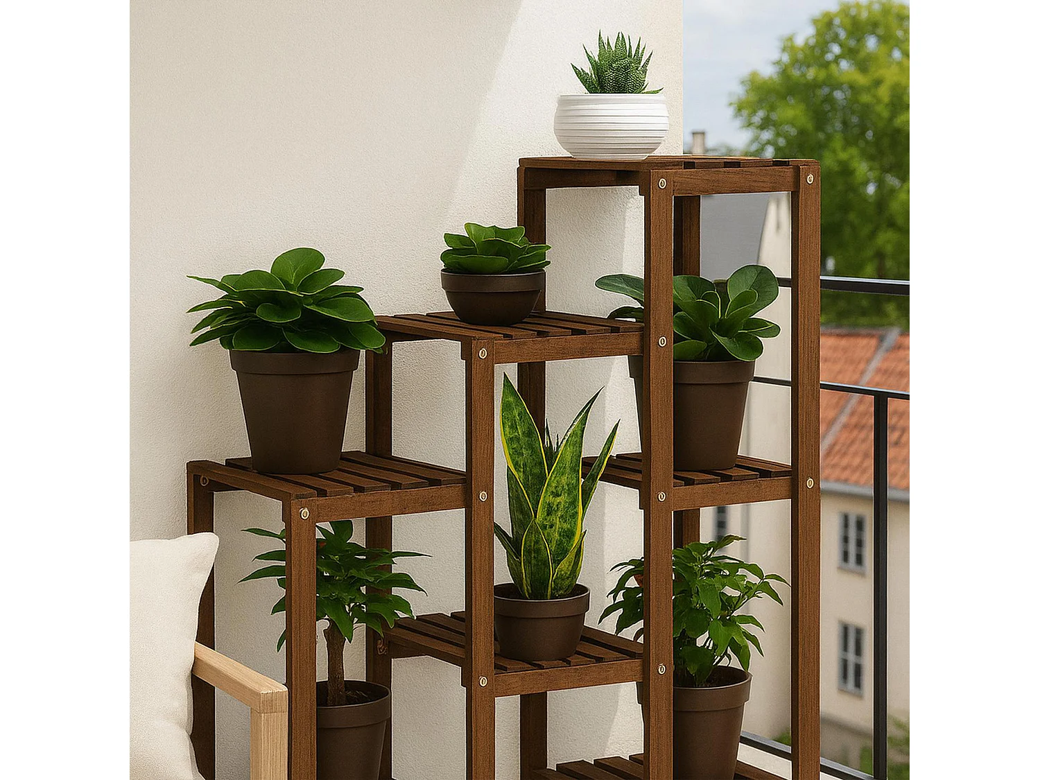 Hinoki - Prateleira para Plantas Floreira 80x82x25 cm Suporte para Vasos de Interior com 7 Prateleiras em Madeira de Abeto