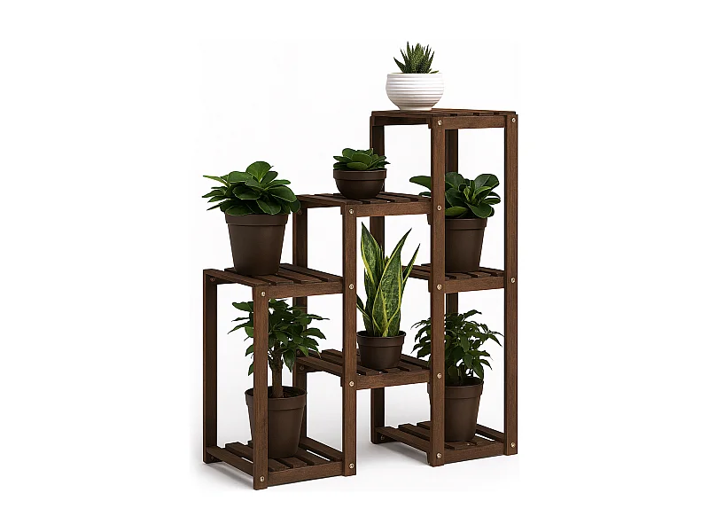 Hinoki - Étagère à Plantes Jardinière 80x82x25 cm Porte-Pots d’Intérieur 7 Niveaux en Bois de Sapin