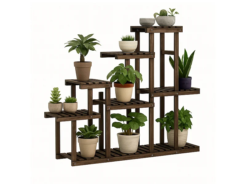 Takumi - Prateleira para Plantas Floreira 113x97x25 cm Suporte para Vasos de Interior com 9 Prateleiras em Madeira de Abeto