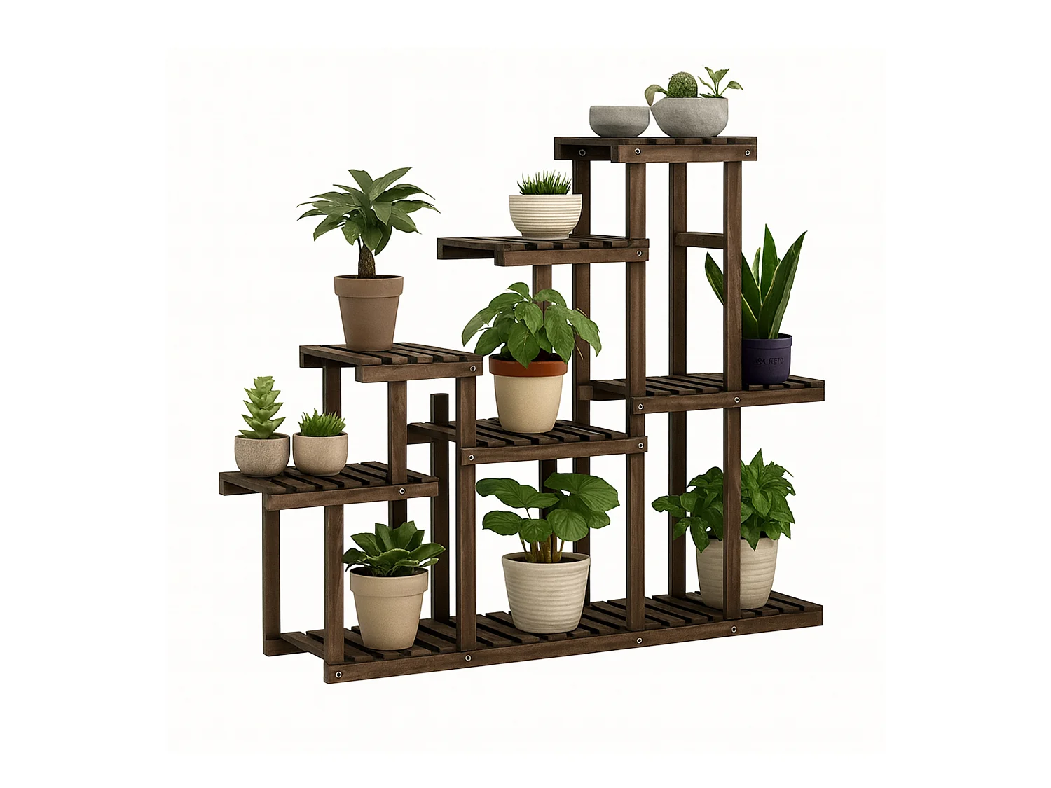 Takumi - Scaffale per Piante Fioriera 113x97x25 cm Porta Vasi da Interno 9 Ripiani in Legno di Abete