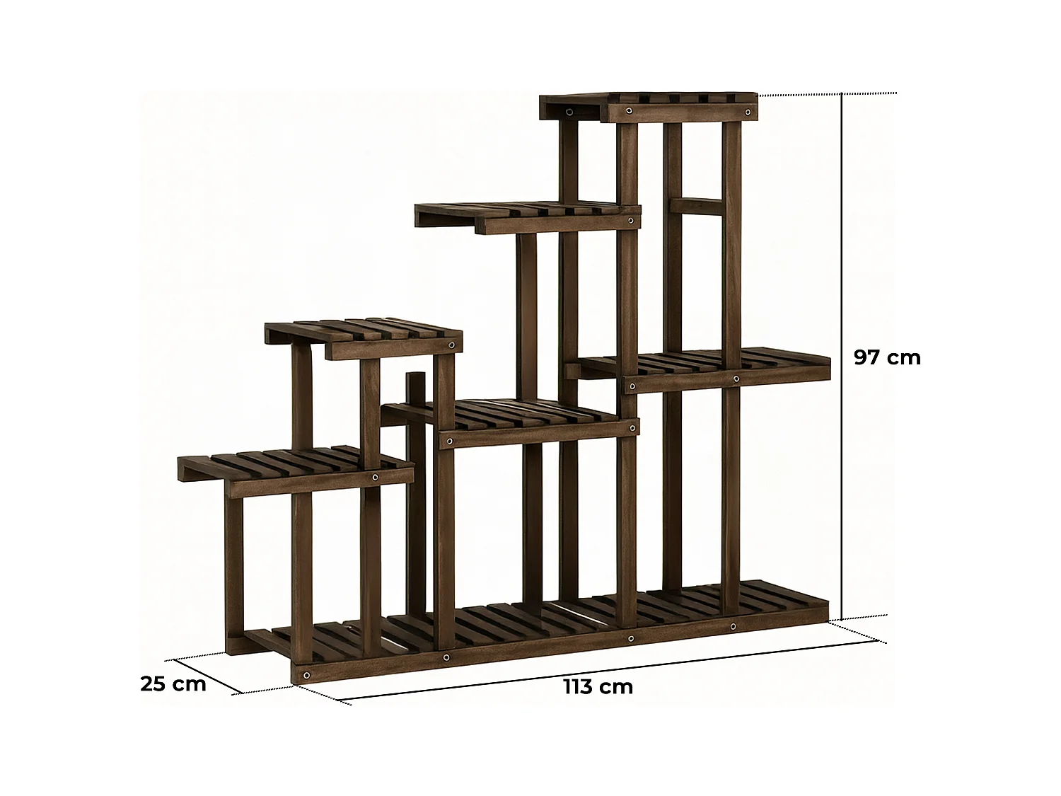 Takumi - Scaffale per Piante Fioriera 113x97x25 cm Porta Vasi da Interno 9 Ripiani in Legno di Abete