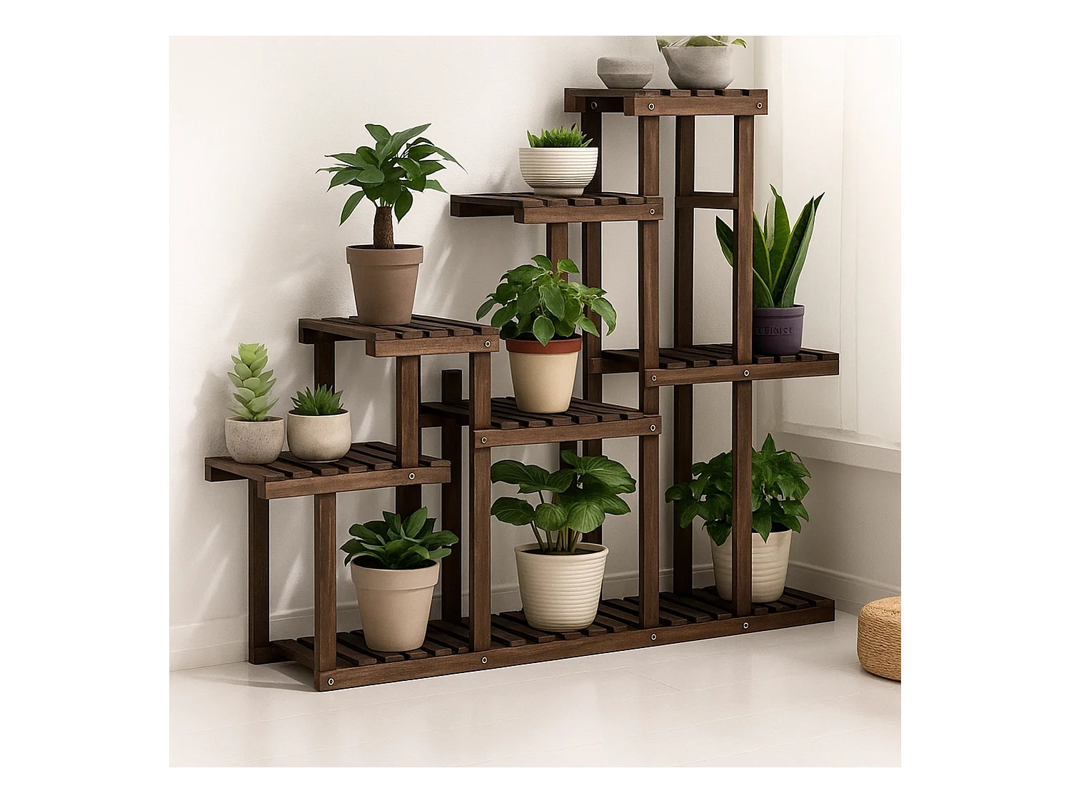 Takumi - Scaffale per Piante Fioriera 113x97x25 cm Porta Vasi da Interno 9 Ripiani in Legno di Abete