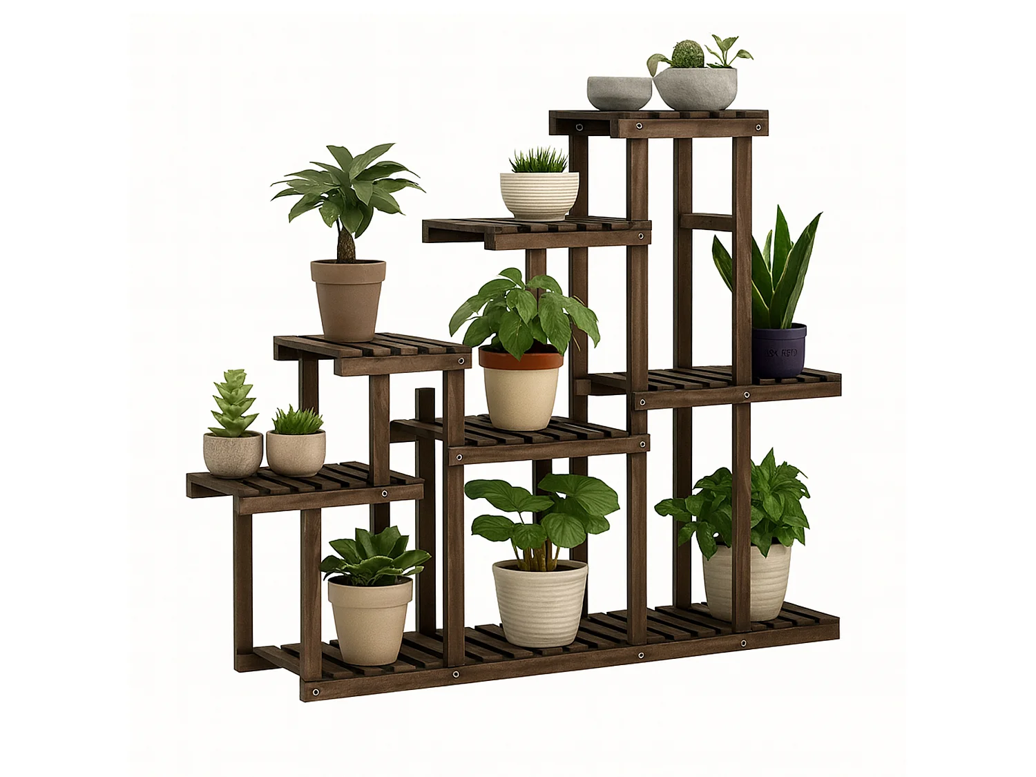Takumi - Étagère à Plantes Jardinière 113x97x25 cm Porte-Pots d’Intérieur 9 Niveaux en Bois de Sapin