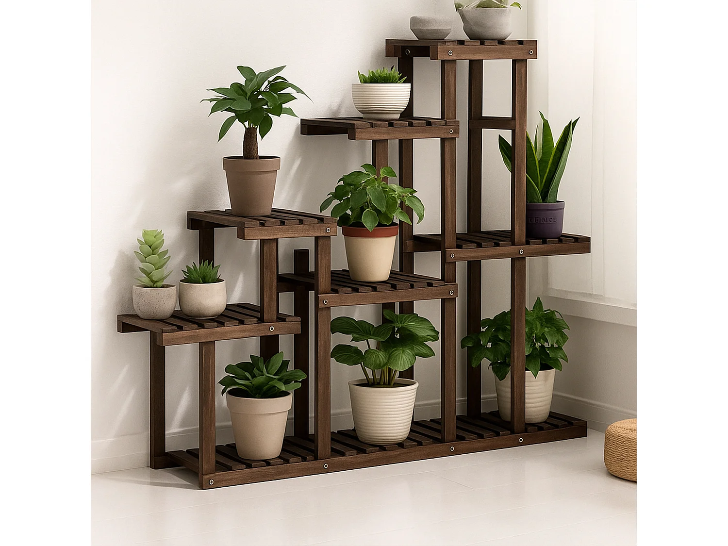 Takumi - Étagère à Plantes Jardinière 113x97x25 cm Porte-Pots d’Intérieur 9 Niveaux en Bois de Sapin