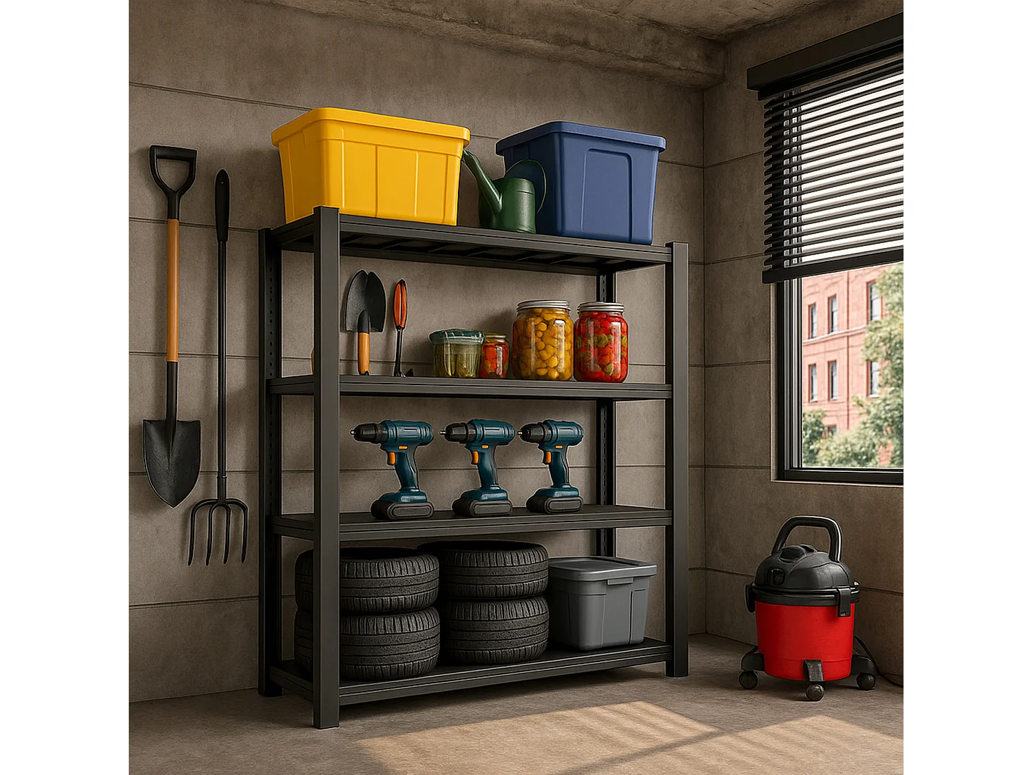 Mesh 150 - Estante de metal 150x100x50 cm com 4 prateleiras em rede capacidade de carga 1365 kg preto