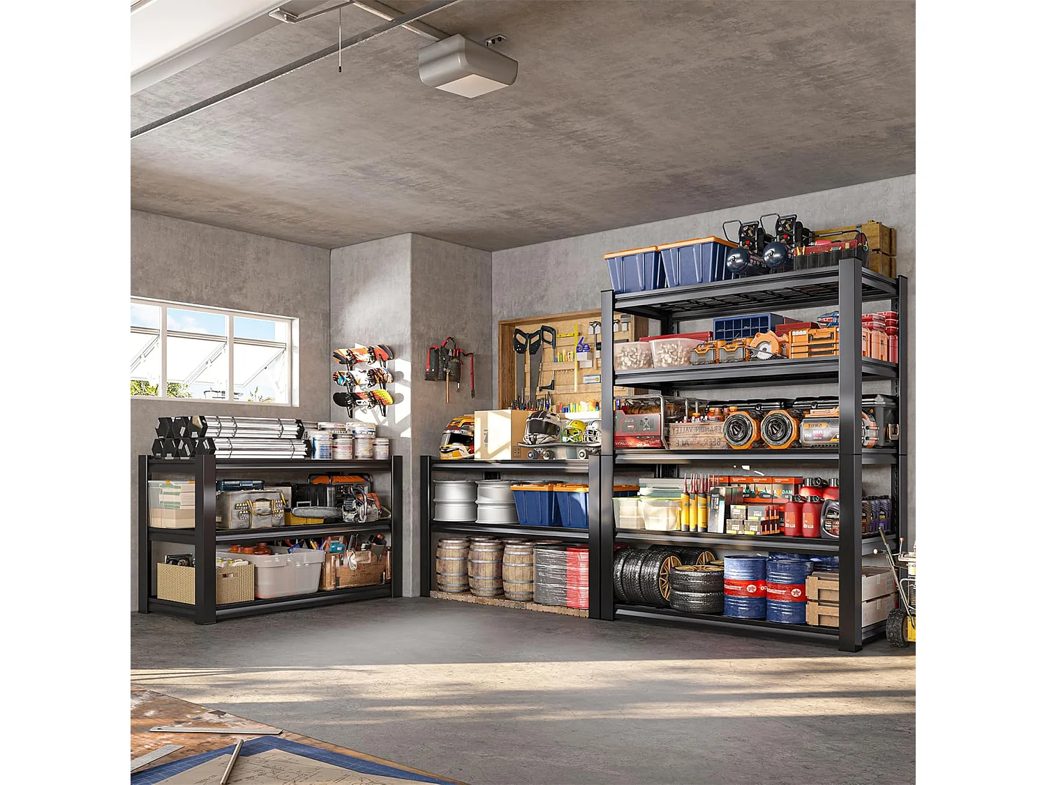 Mesh 150 - Étagère en métal 150x100x50 cm avec 4 étagères en treillis capacité de charge 1365 kg noir