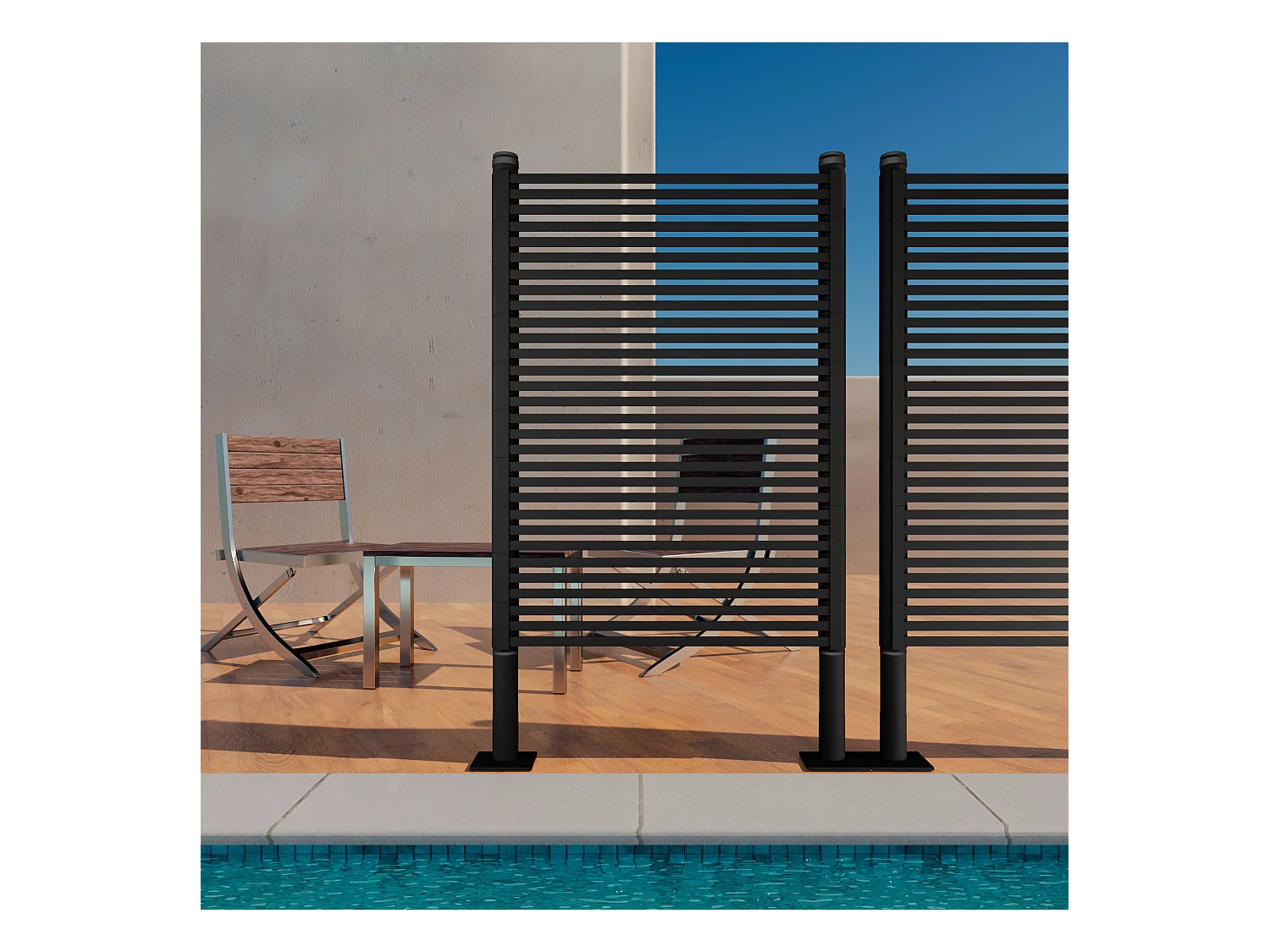 Linea - Pannello Frangivista Separè da Esterno 90,5x193 cm in Metallo e Resina Nero