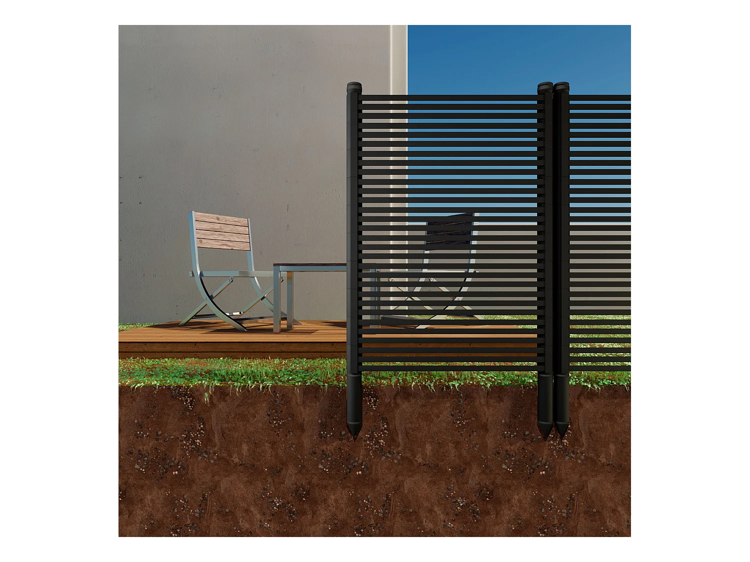 Linea - Pannello Frangivista Separè da Esterno 90,5x193 cm in Metallo e Resina Nero