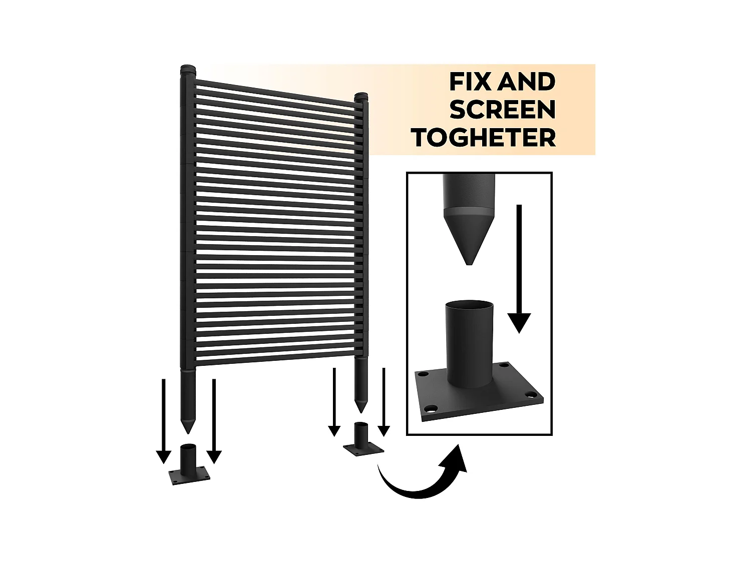 Linea - Pannello Frangivista Separè da Esterno 90,5x193 cm in Metallo e Resina Nero