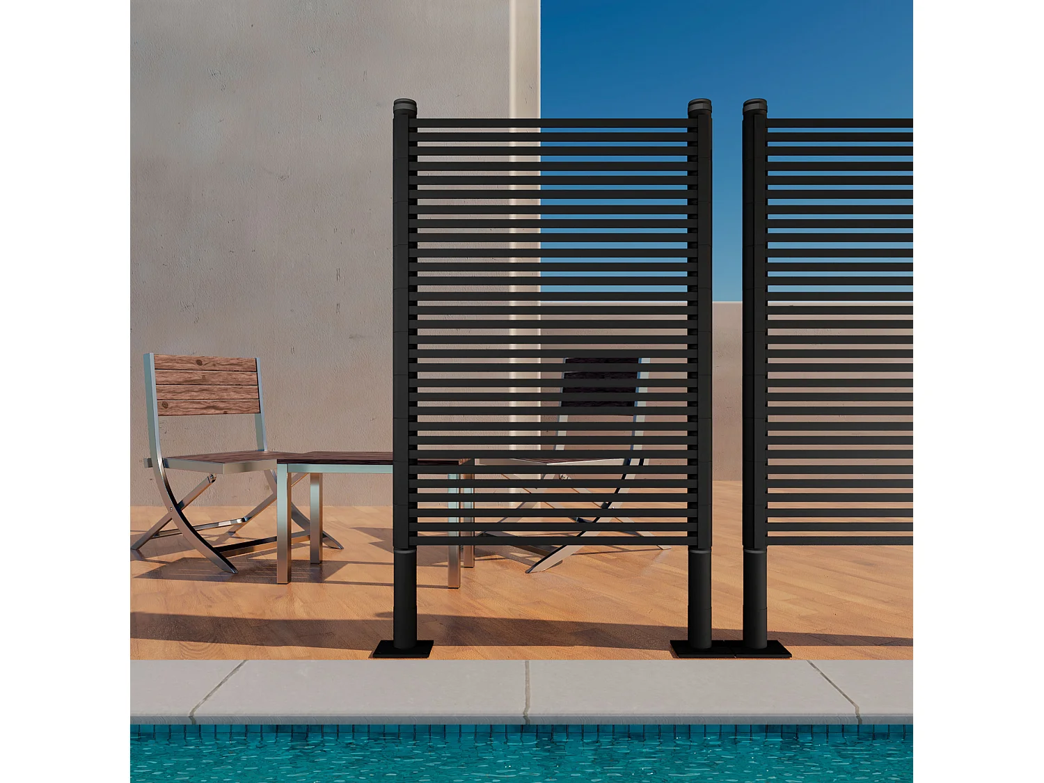 Linea - Panneau Brise-Vue Séparateur d’Extérieur 90,5x193 cm en Métal et Résine Noir