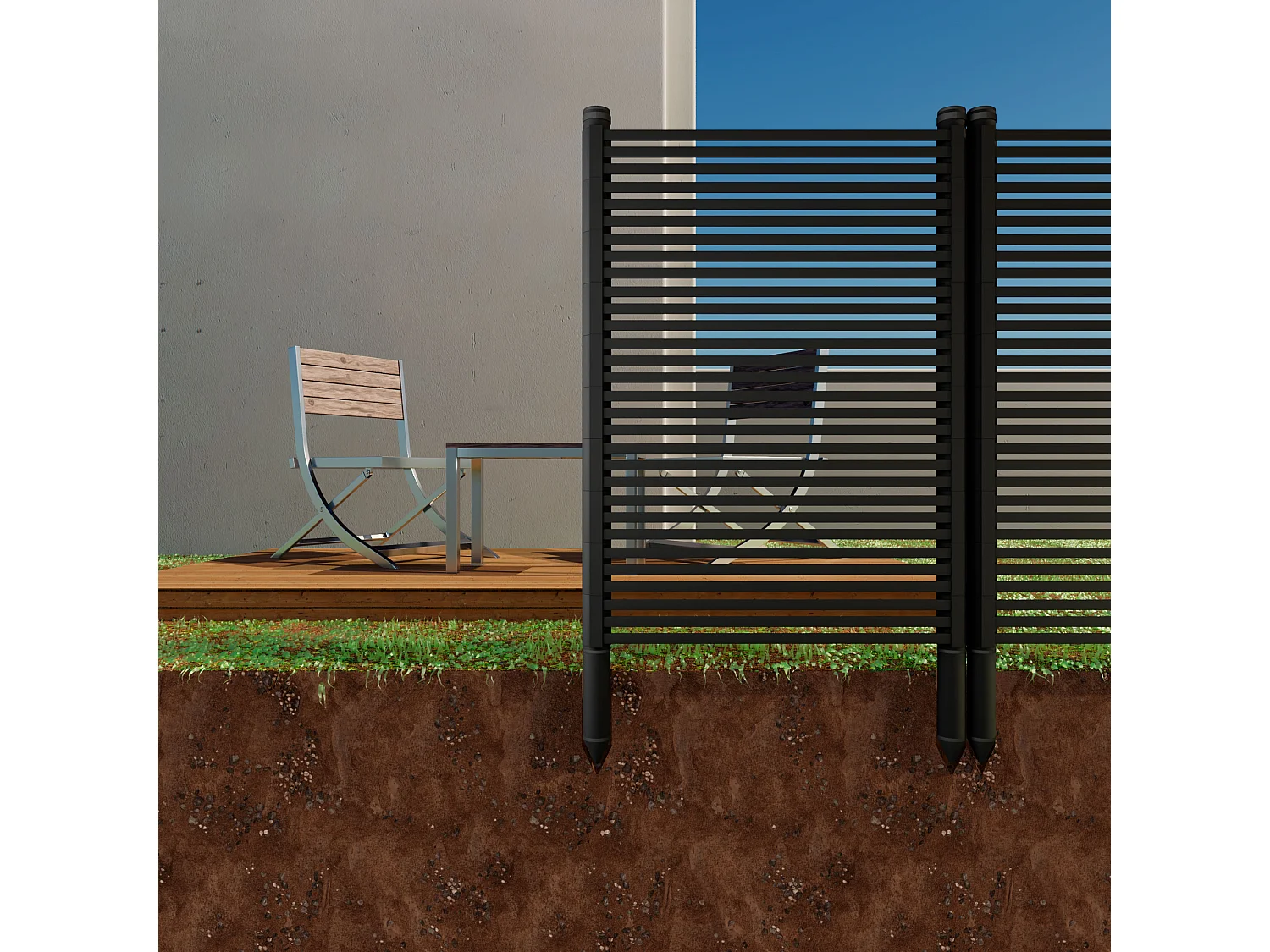 Linea - Panneau Brise-Vue Séparateur d’Extérieur 90,5x193 cm en Métal et Résine Noir