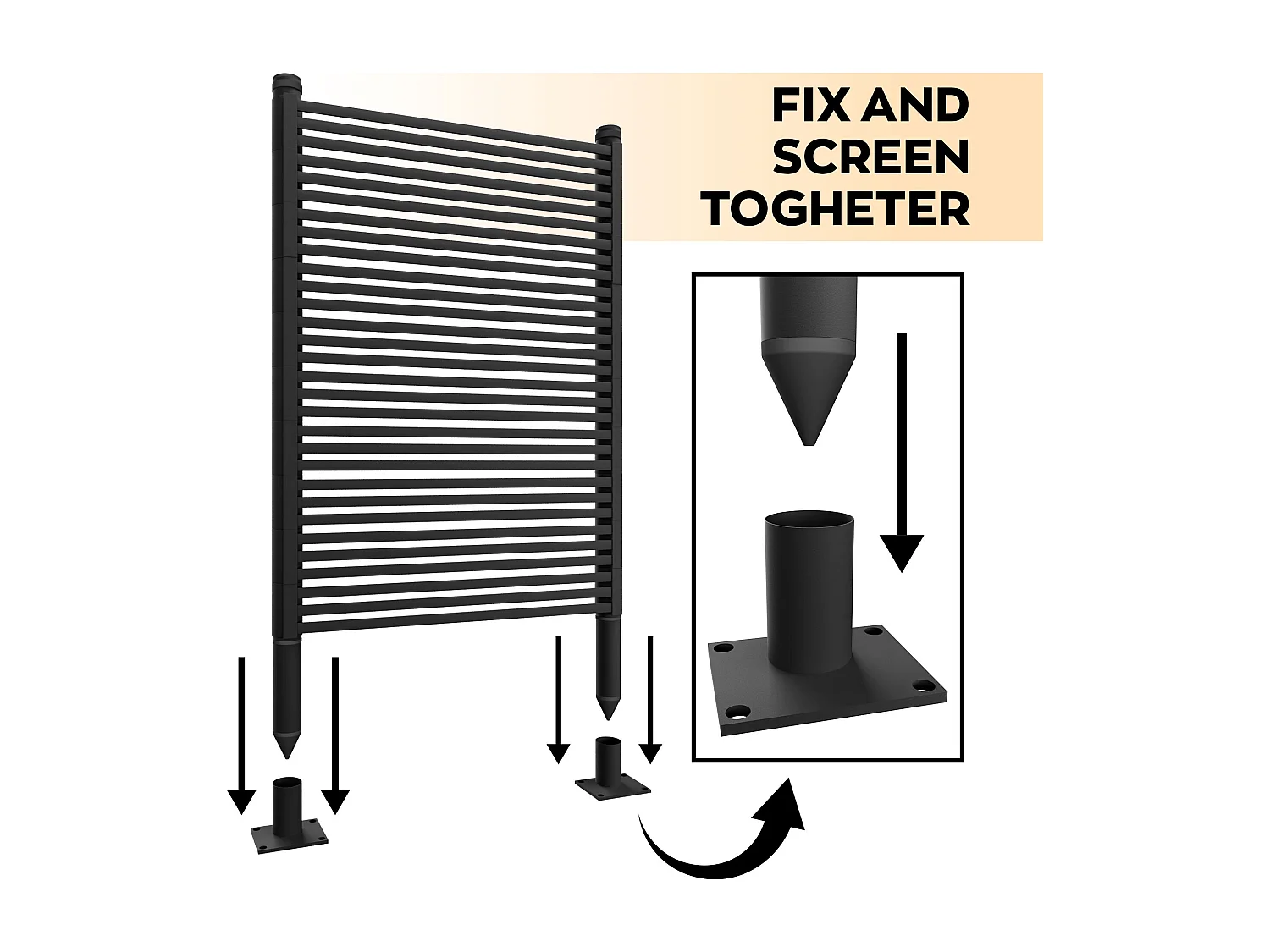 Linea - Panneau Brise-Vue Séparateur d’Extérieur 90,5x193 cm en Métal et Résine Noir