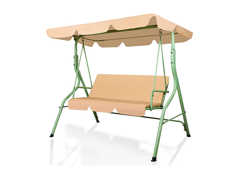 Hulaop - Dondolo 3 Posti da Giardino con Cuscino Imbottito e Tettuccio Parasole in Acciaio e Poliestere Beige