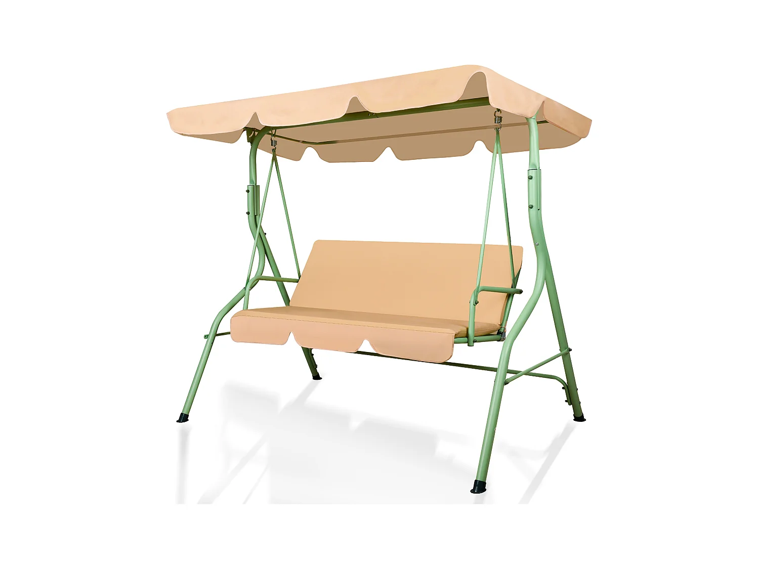 Hulaop - Balancé de 3 plazas para jardín con cojín acolchado y toldo parasol en acero y poliéster beige