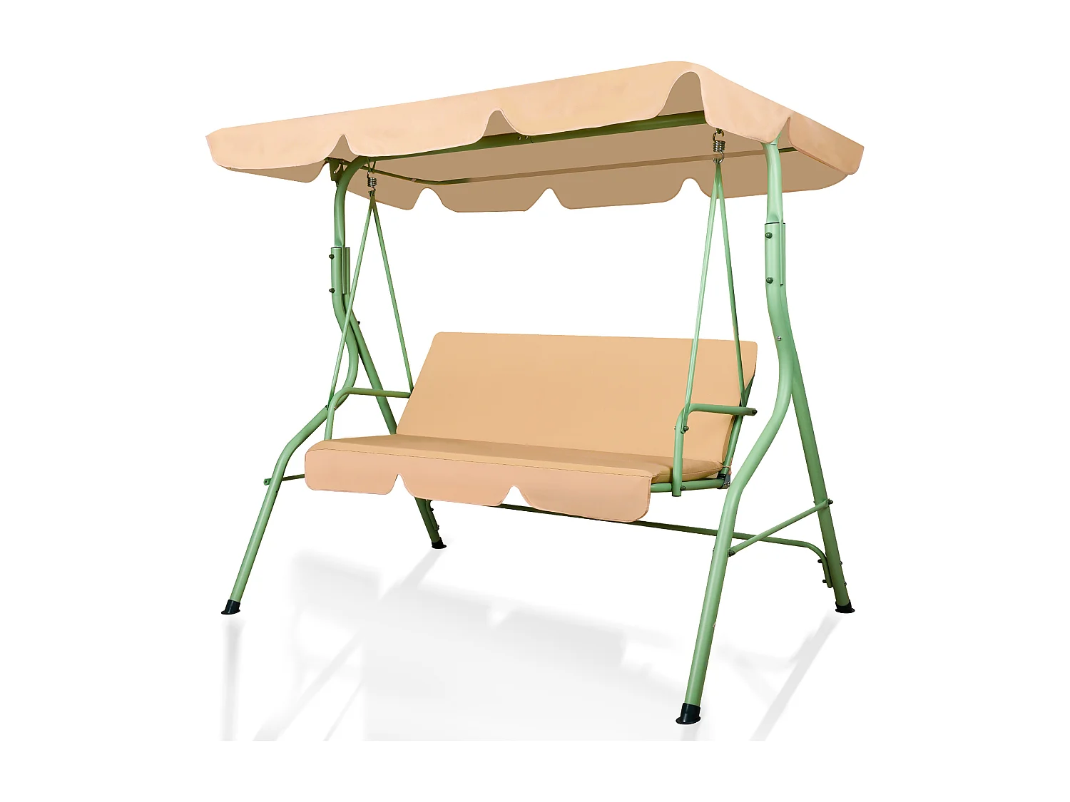 Hulaop - Balancé de 3 plazas para jardín con cojín acolchado y toldo parasol en acero y poliéster beige