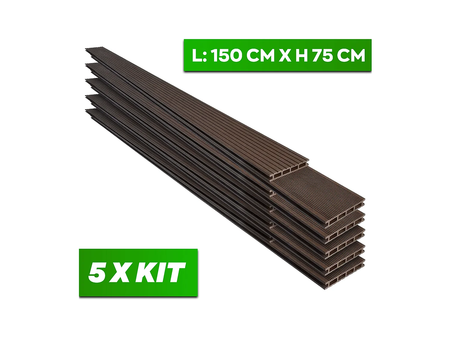 Kaido - Set di 5 Doghe Pavimento da Esterno 150x75 cm per Giardino Patio Terrazza in WPC Teak