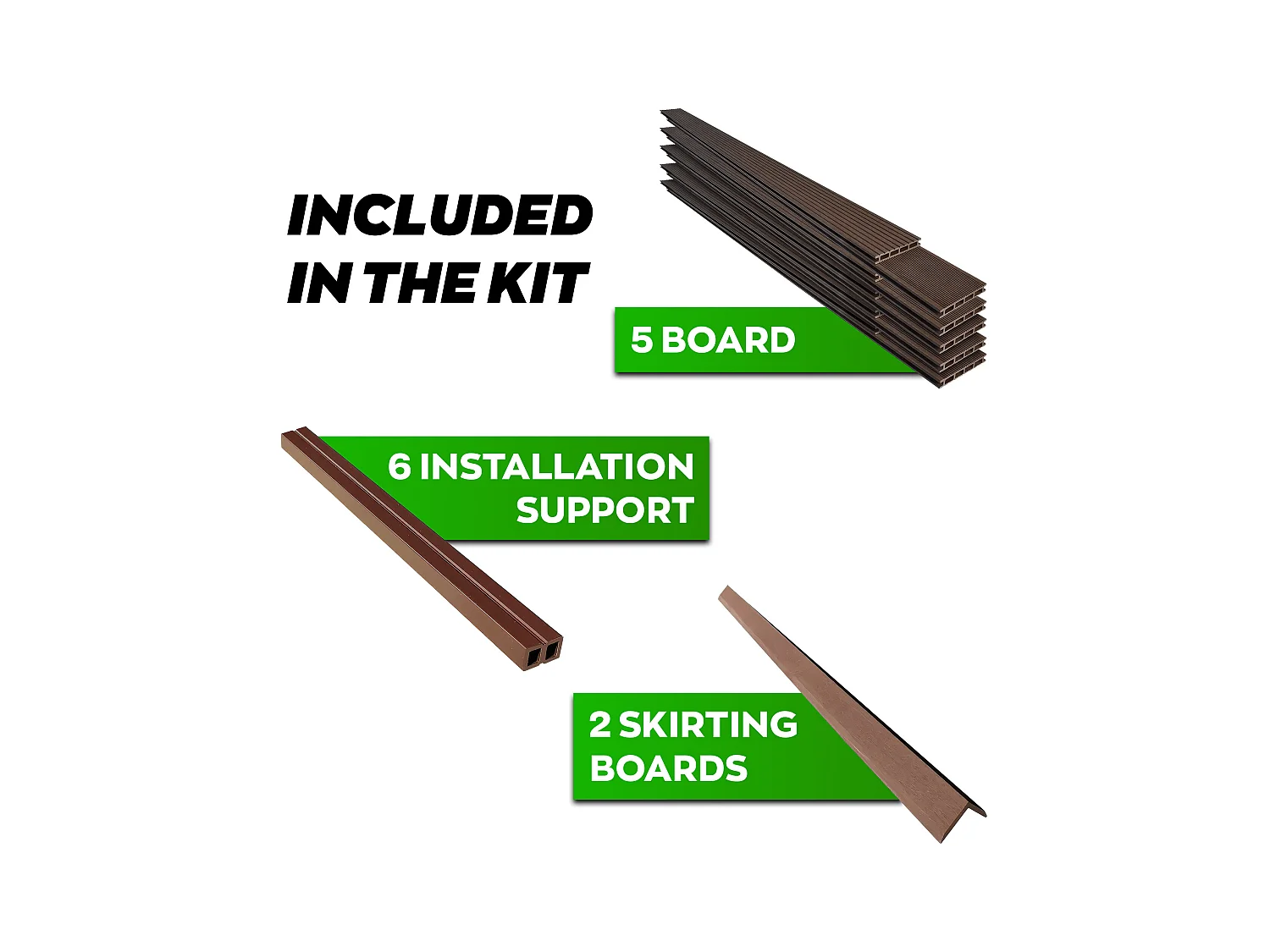 Kaido - Set di 5 Doghe Pavimento da Esterno 150x75 cm per Giardino Patio Terrazza in WPC Teak