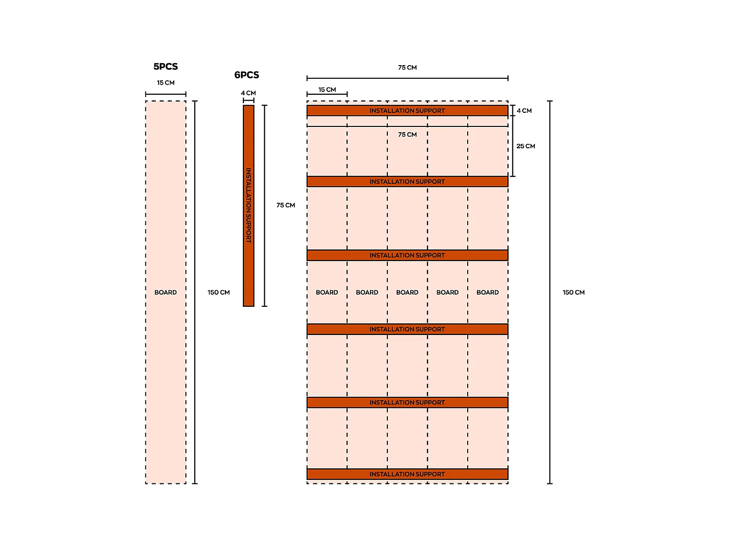 Kaido - Set di 5 Doghe Pavimento da Esterno 150x75 cm per Giardino Patio Terrazza in WPC Teak