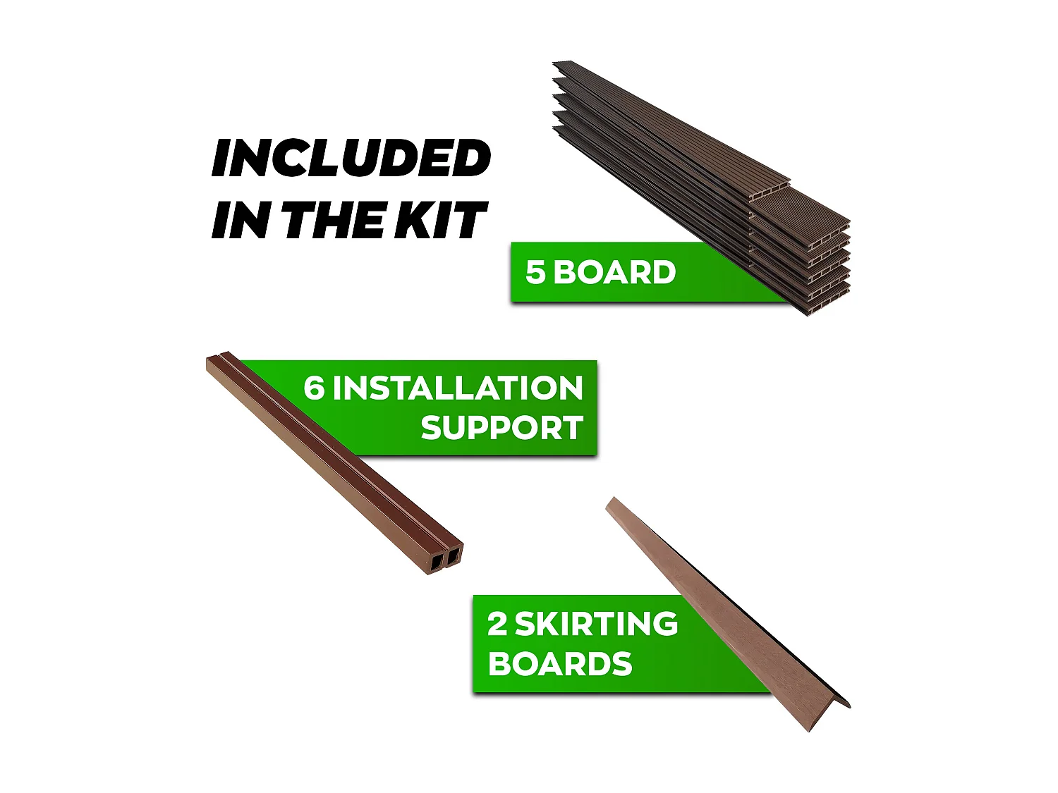 Kaido - Conjunto de 5 Ripas de Deck Exterior 150x75 cm para Jardim Pátio Terraço em WPC Teak