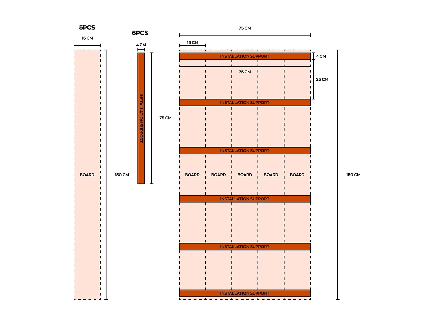 Kaido - Conjunto de 5 Ripas de Deck Exterior 150x75 cm para Jardim Pátio Terraço em WPC Teak