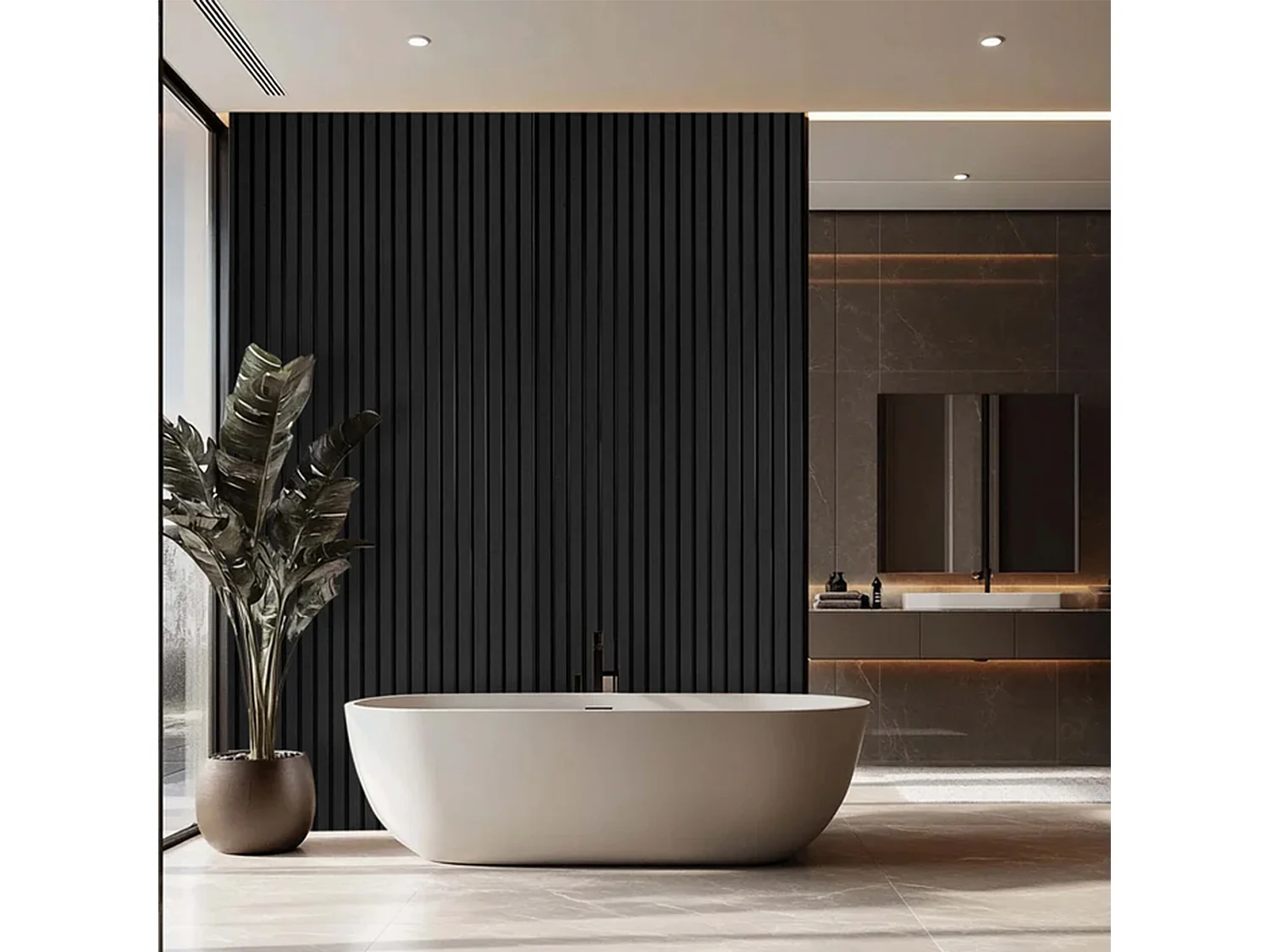 Bach - Set 8 Pannelli Fonoassorbenti Decorativi 150x18 cm per Interno ed Esterno in WPC Nero