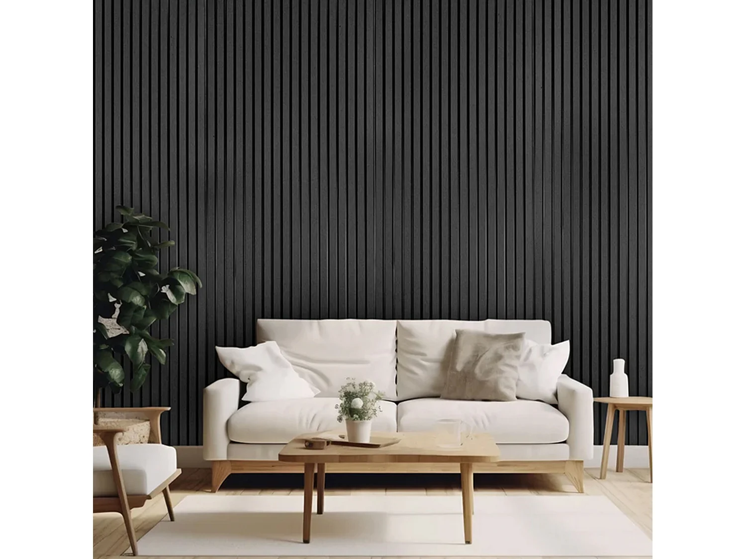 Bach - Set 8 Pannelli Fonoassorbenti Decorativi 150x18 cm per Interno ed Esterno in WPC Nero