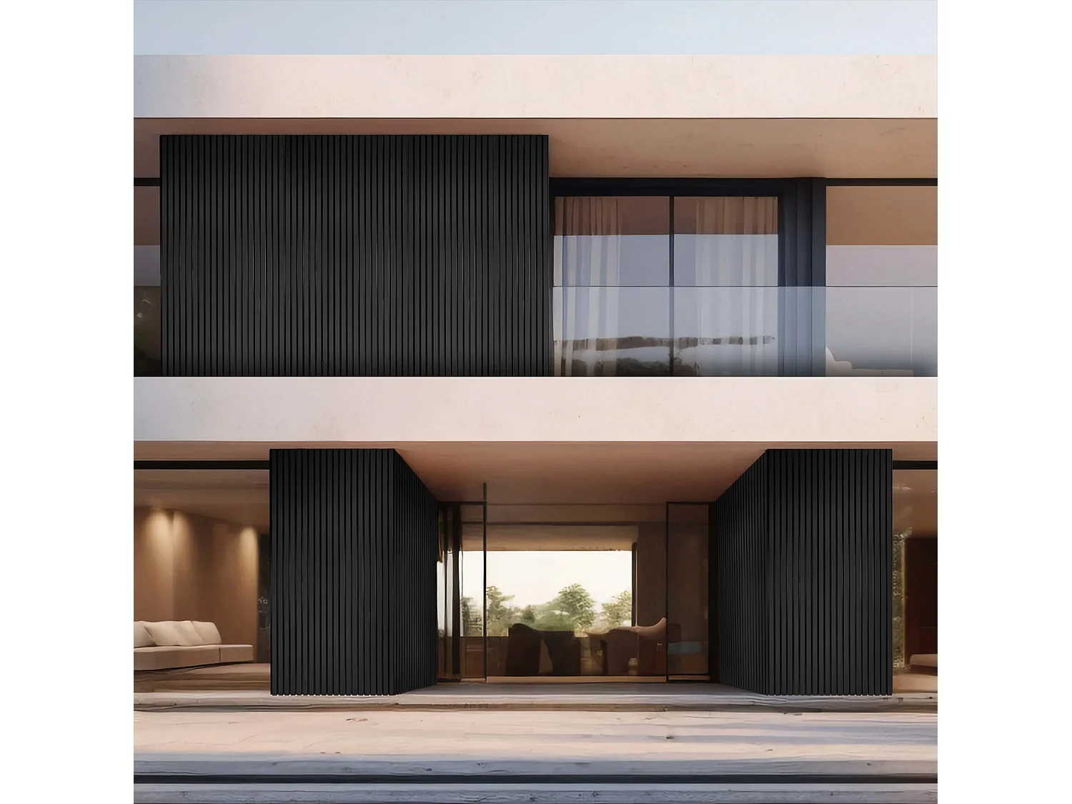 Bach - Set 8 Pannelli Fonoassorbenti Decorativi 150x18 cm per Interno ed Esterno in WPC Nero