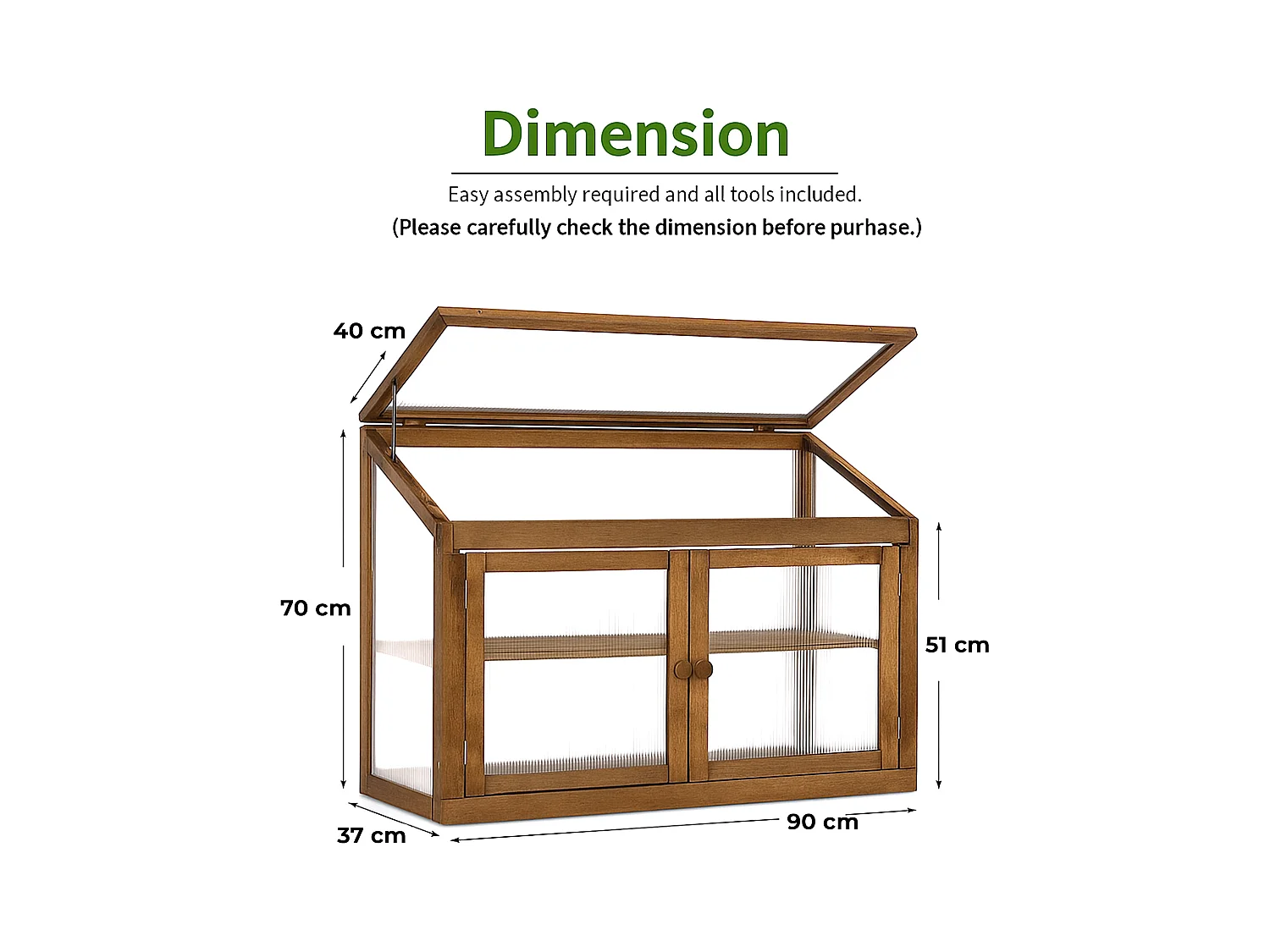 Kinto - Mini serre 90x70x37 cm pour intérieur et extérieur Porte-plantes en bois d’épicéa et polycarbonate
