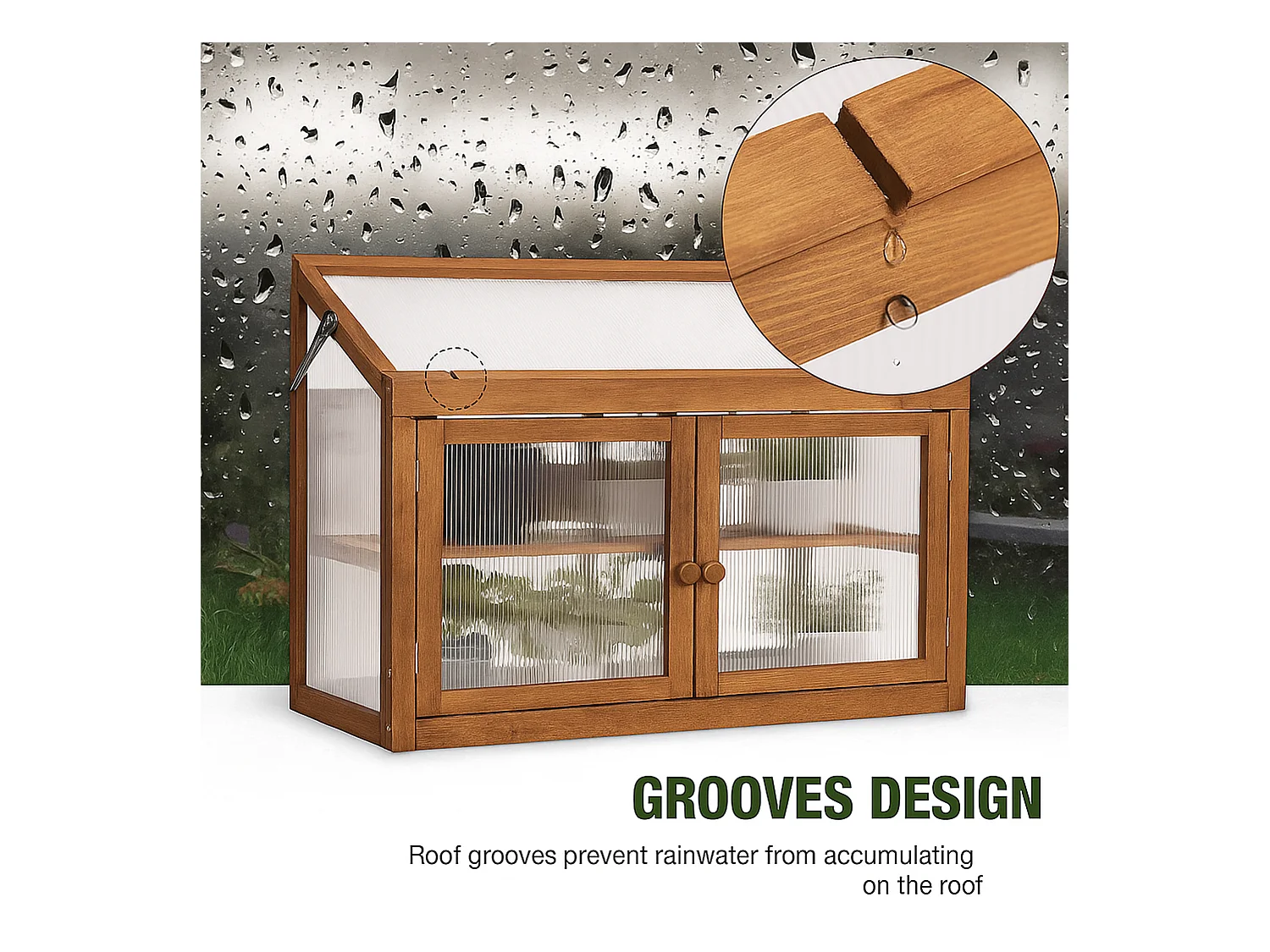 Kinto - Mini serre 90x70x37 cm pour intérieur et extérieur Porte-plantes en bois d’épicéa et polycarbonate