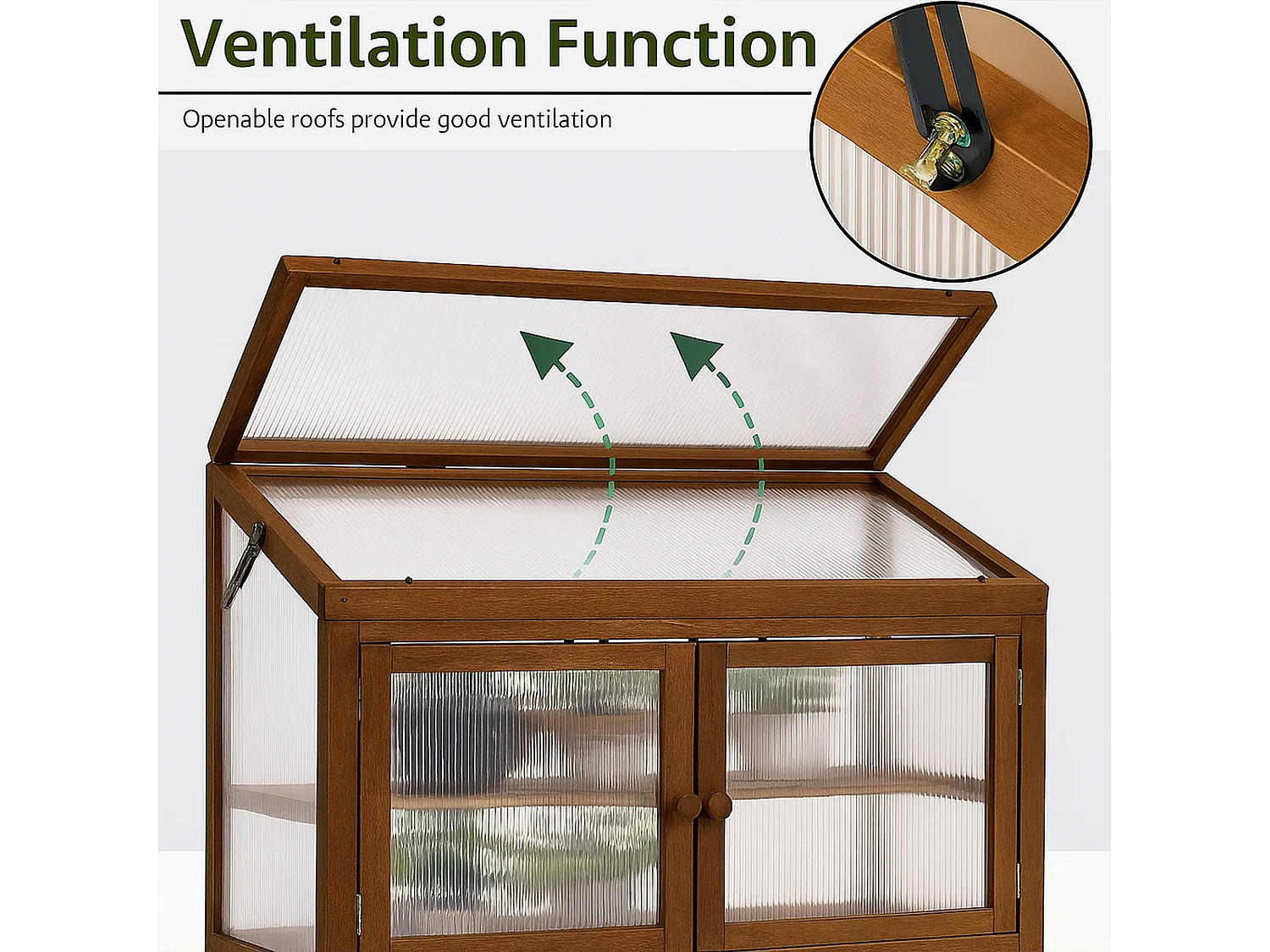 Kinto - Mini estufa 90x70x37 cm para interior e exterior Suporte para plantas em madeira de abeto e policarbonato