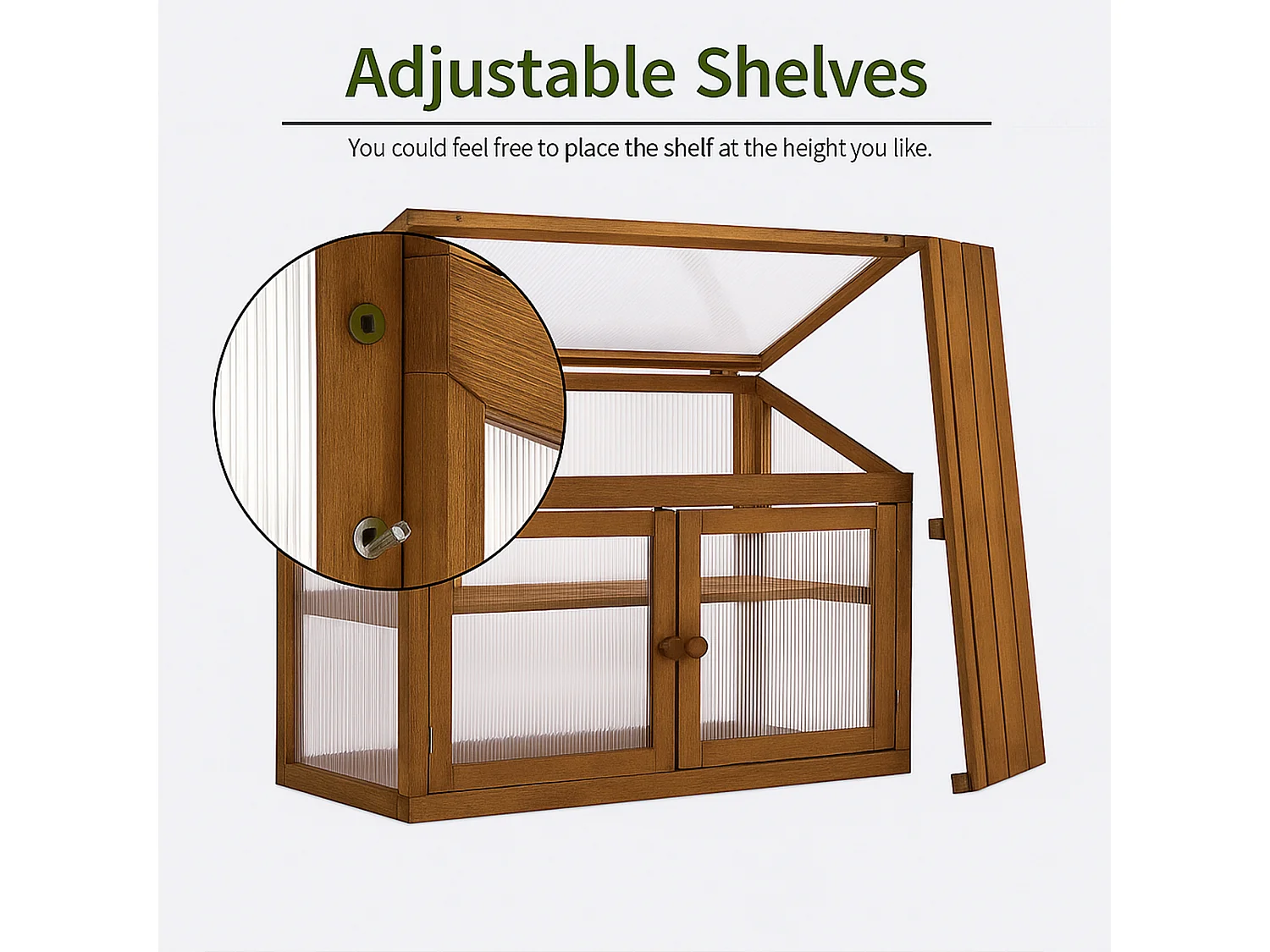 Kinto - Mini estufa 90x70x37 cm para interior e exterior Suporte para plantas em madeira de abeto e policarbonato