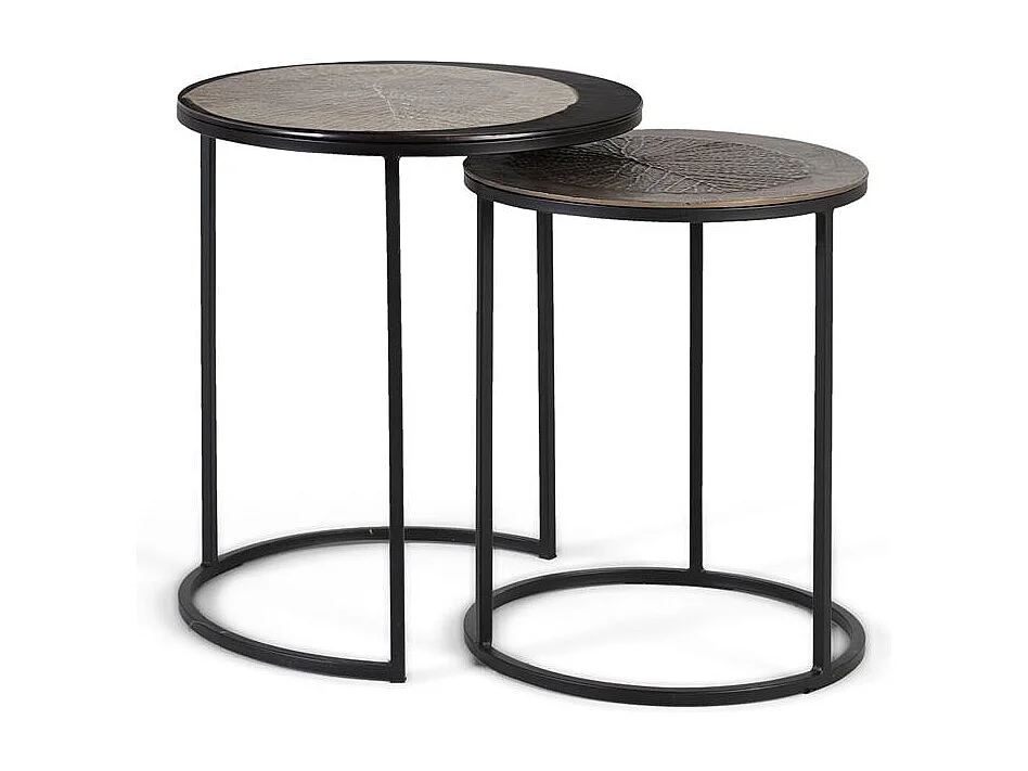 Set de deux tables d'angle rondes avec plateau en métal