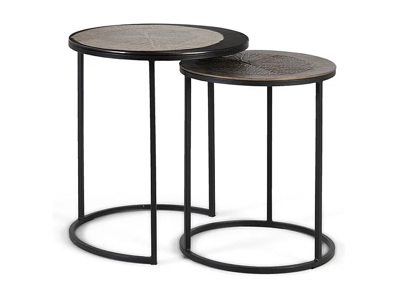 Set de deux tables d'angle rondes avec plateau en métal