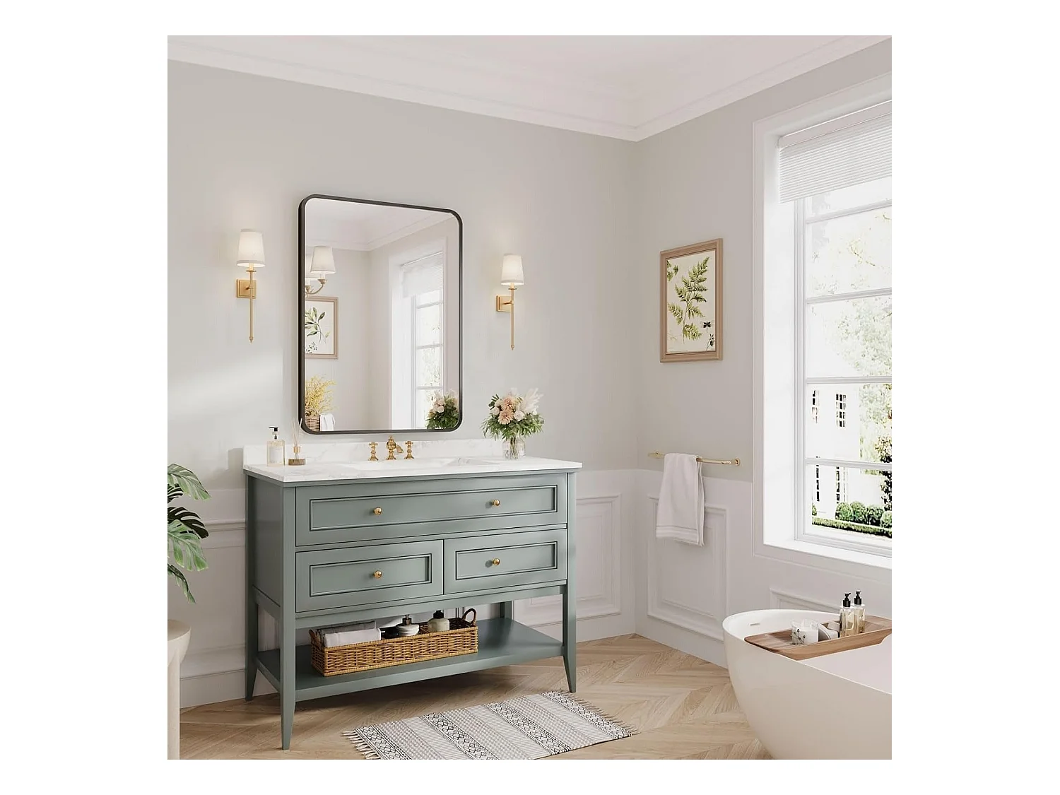 Specchio da bagno rettangolare 75x55 cm con cornice in alluminio nero, specchio da parete HD per trucco e decorazione della camera da letto e del soggiorno