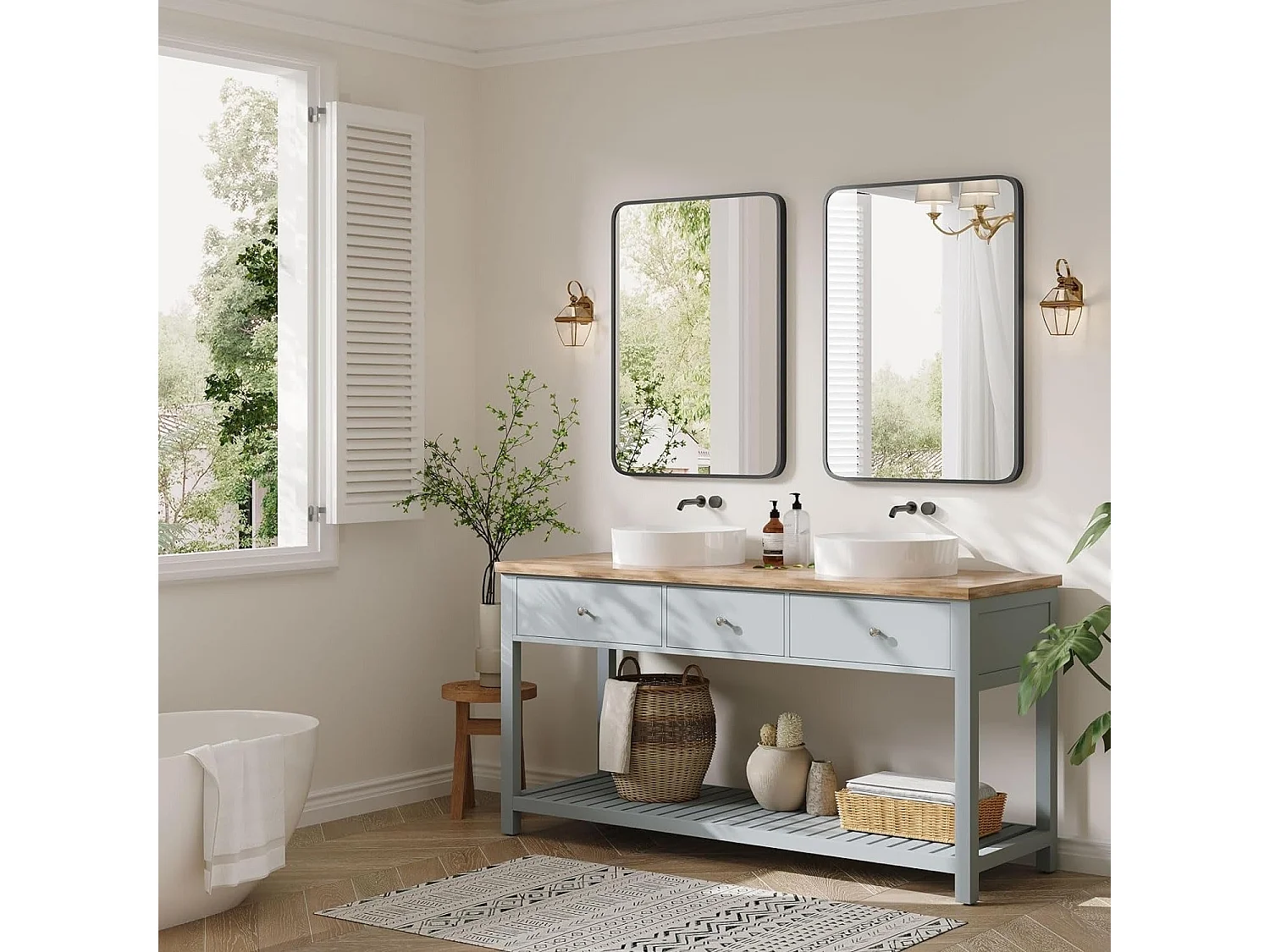 Specchio da bagno rettangolare 75x55 cm con cornice in alluminio nero, specchio da parete HD per trucco e decorazione della camera da letto e del soggiorno