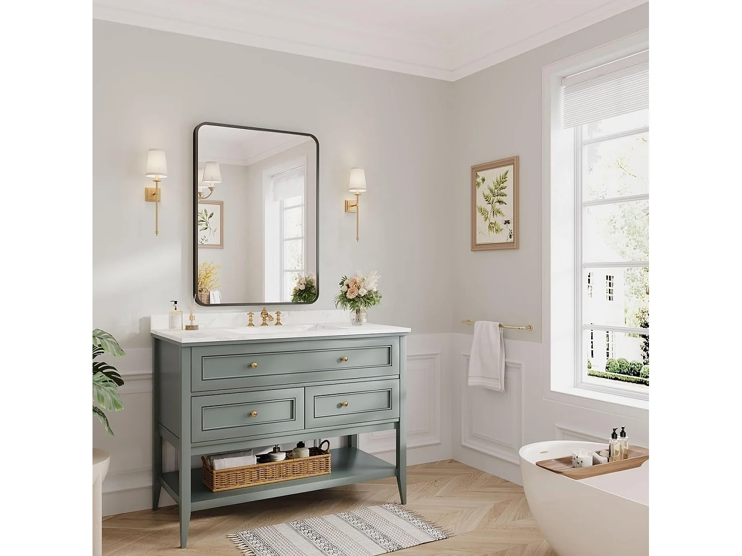 Miroir Salle de Bain Rectangulaire 75x55cm avec Cadre Aluminium Noir, Miroir Mural HD Maquillage et Décoration Chambre Salon