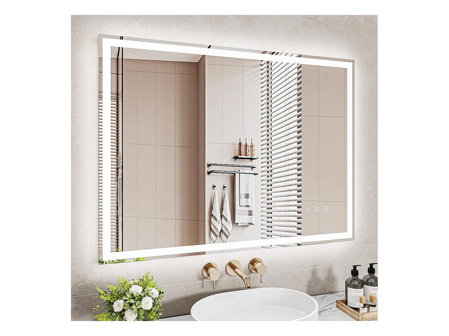 Specchio da bagno 60x80cm con illuminazione a LED, specchio da parete dimmerabile 3 colori, interruttore touch e funzione di memoria