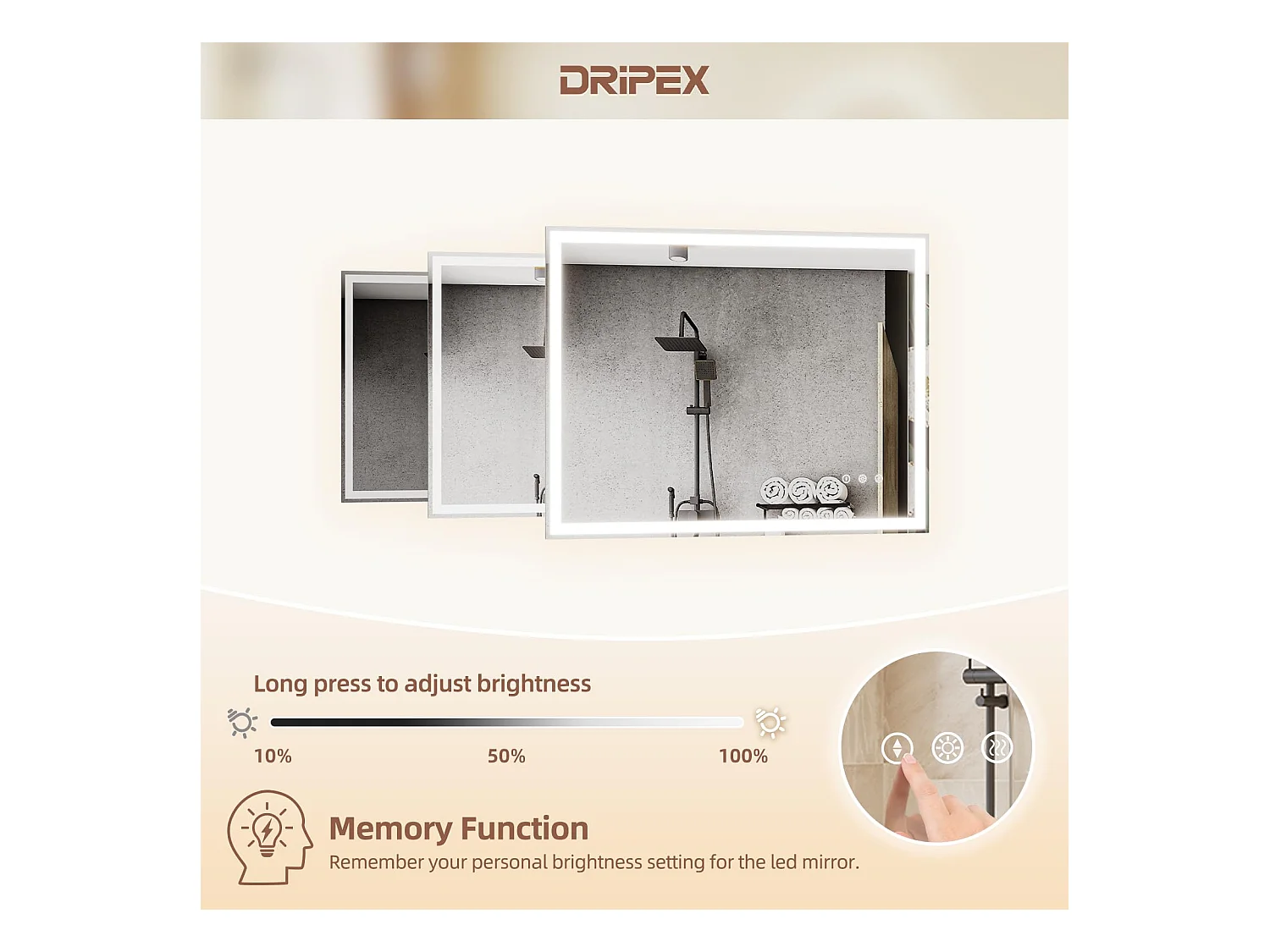 Specchio da bagno 60x80cm con illuminazione a LED, specchio da parete dimmerabile 3 colori, interruttore touch e funzione di memoria