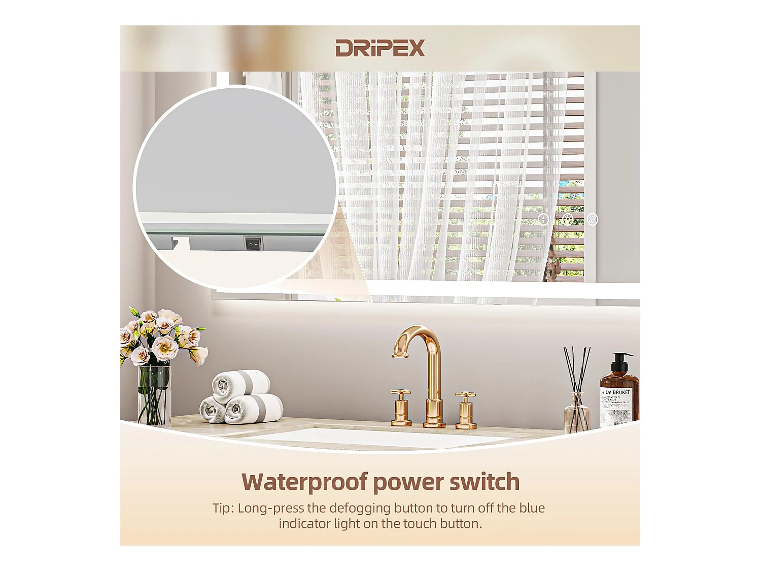 Specchio da bagno 60x80cm con illuminazione a LED, specchio da parete dimmerabile 3 colori, interruttore touch e funzione di memoria