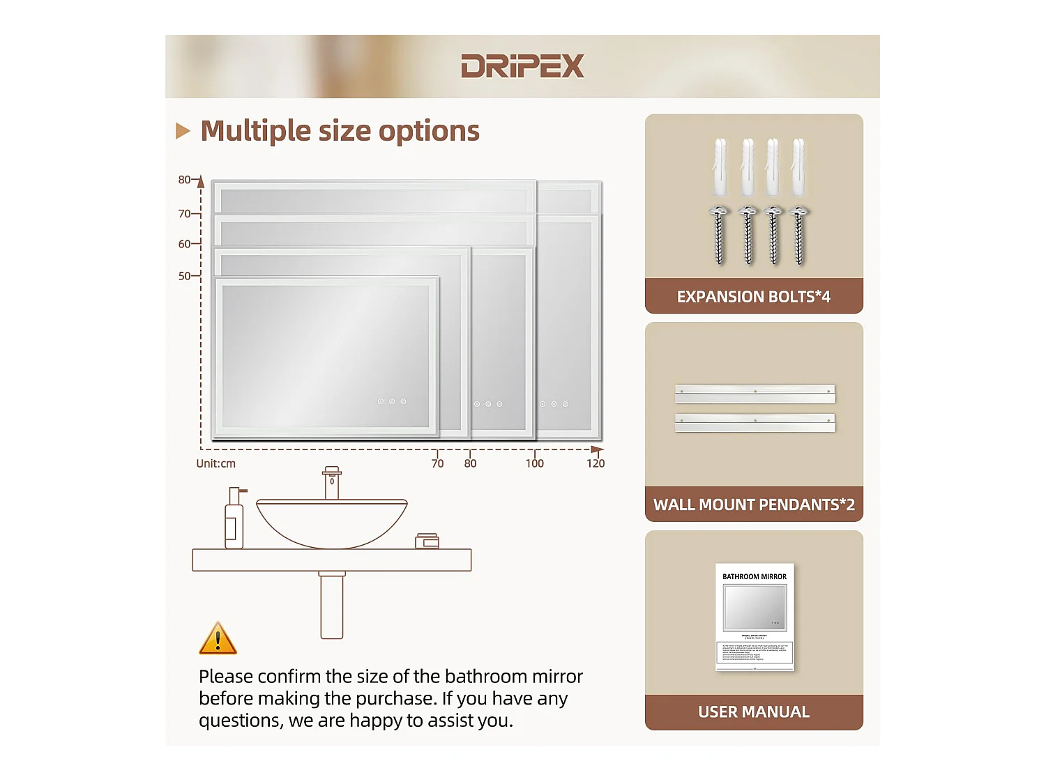 Specchio da bagno 60x80cm con illuminazione a LED, specchio da parete dimmerabile 3 colori, interruttore touch e funzione di memoria
