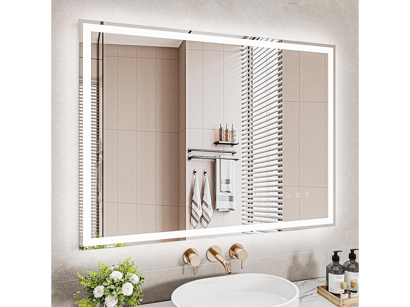 Kleankin Specchio LED Da Bagno Rotondo 60cm – Touch, 3 Colori Luce, Antiappannamento, IP44, Bianco
