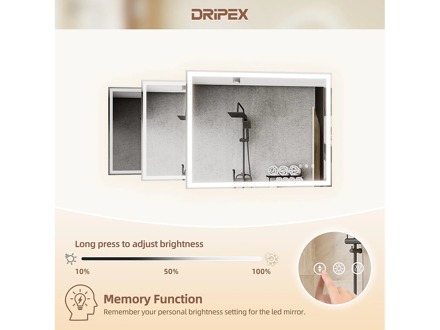 Miroir Salle de Bain 60x80cm avec Éclairage LED, Miroir Mural Dimmable 3 Couleurs, Interrupteur Tactile et Fonction Mémoire