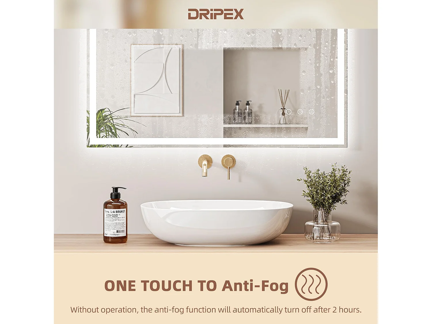 Miroir Salle de Bain 60x80cm avec Éclairage LED, Miroir Mural Dimmable 3 Couleurs, Interrupteur Tactile et Fonction Mémoire