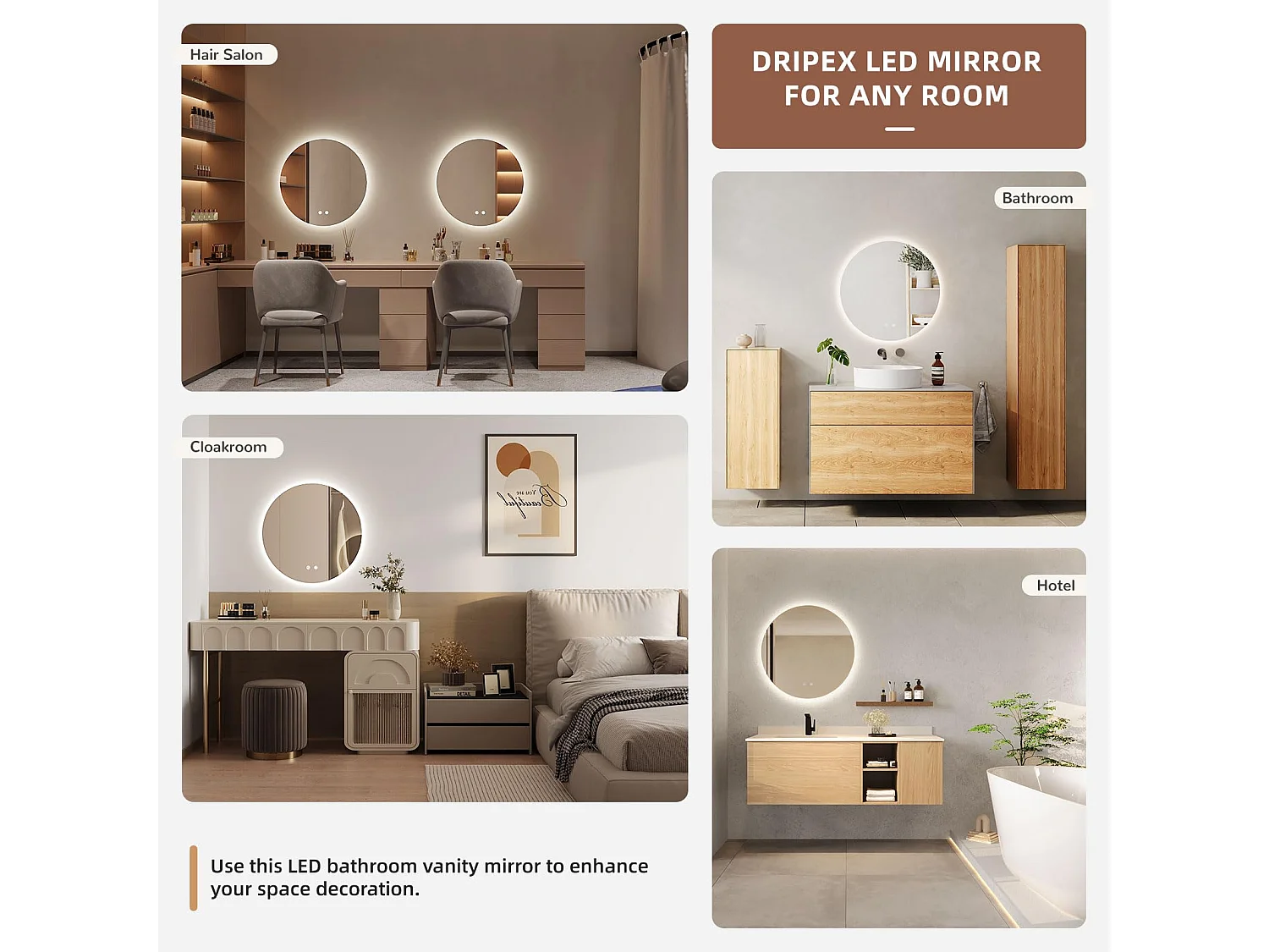 Miroir Salle de Bain LED Rond 50cm, Anti-buée, 3 Couleurs, Dimmable, Interrupteur Tactile