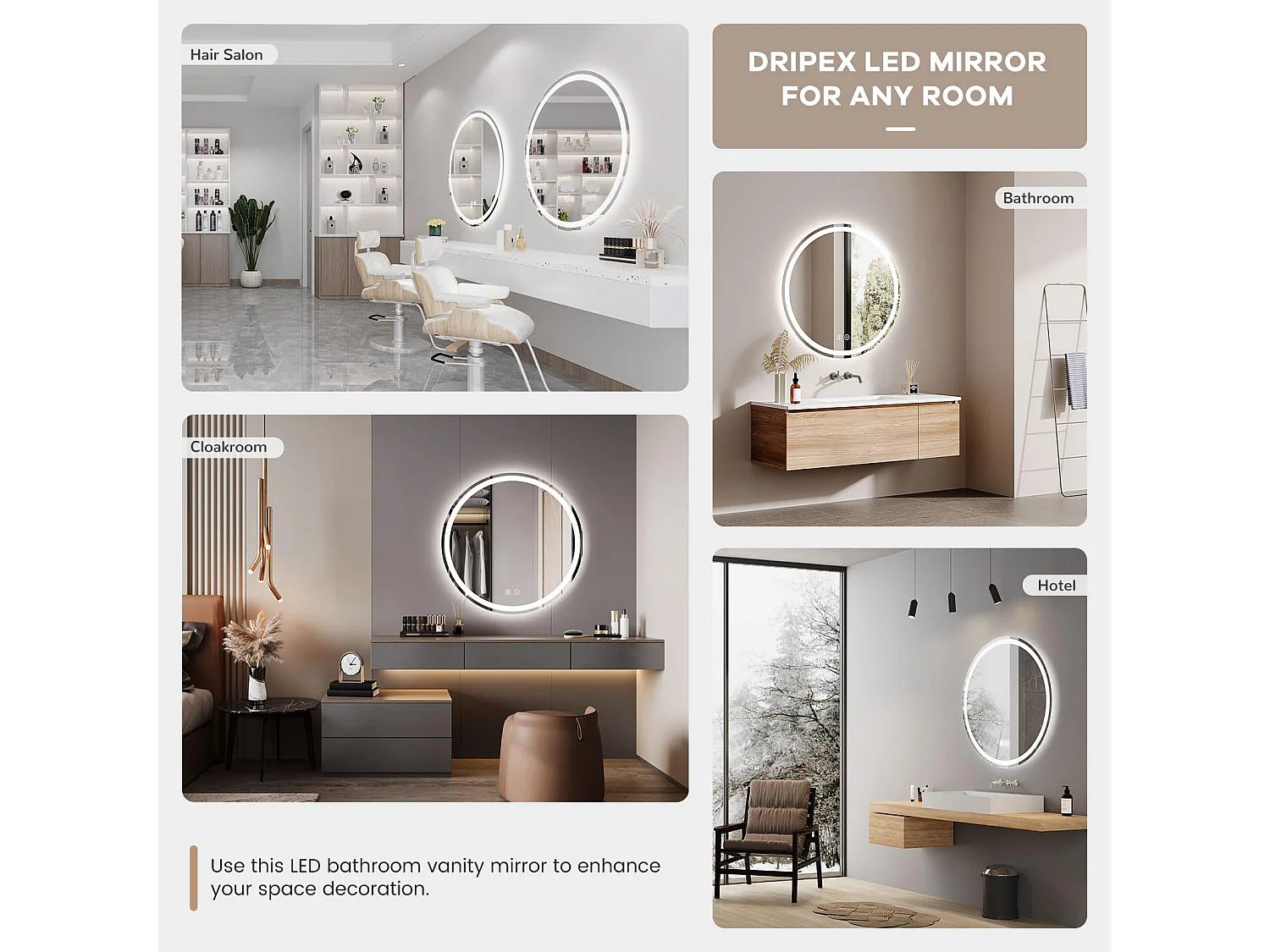 Miroir LED Rond Salle de Bain 60cm avec Anti-buée, Haut-Parleur Bluetooth, 3 Couleurs, Dimmable, Interrupteur Tactile