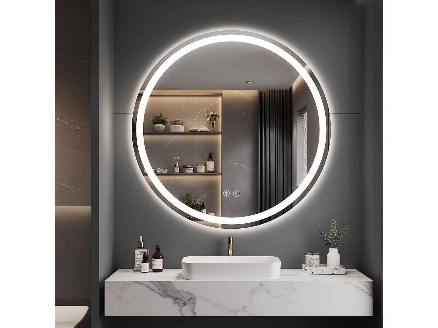 Miroir Salle De Bain Avec Eclairage 50cm, Miroir LED Rond Avec