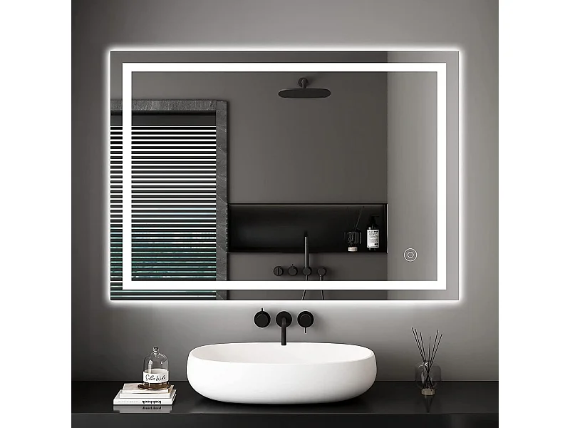 Miroir Salle de Bain 50x70cm LED 20W, Anti-buée, Économie d'énergie, Blanc Froid 6400K, Interrupteur Tactile