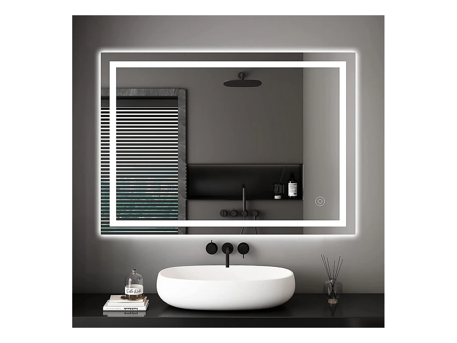 Specchio da bagno 50x70cm LED 20W, antiappannamento, risparmio energetico, bianco freddo 6400K, interruttore touch